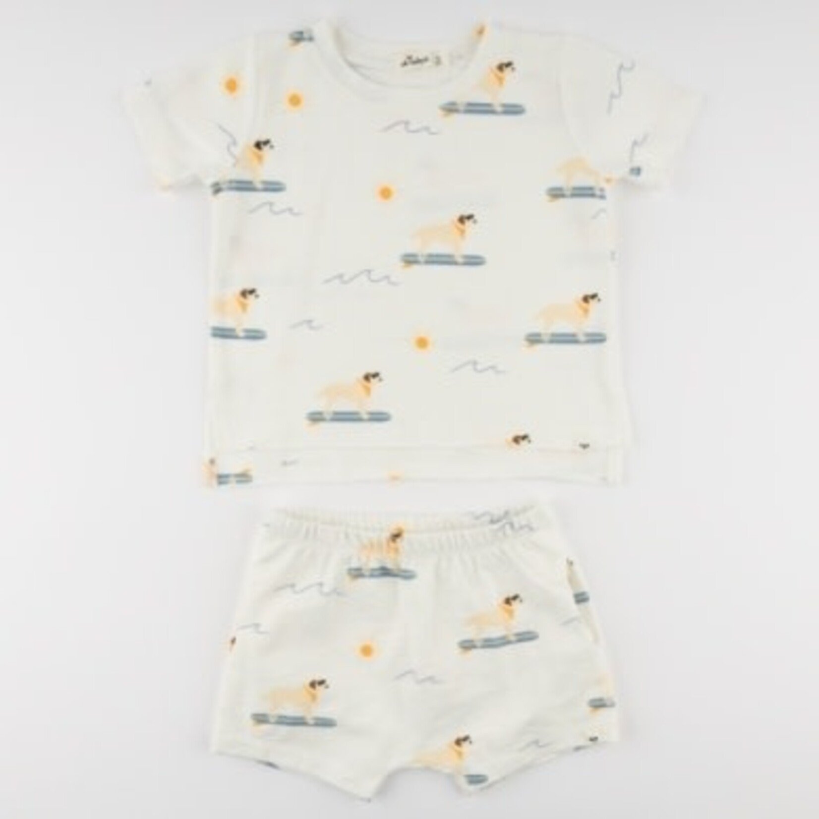 Oh Baby! Oh Baby Oyster Surfing Dog AOP Raw Edge Tee & Short Set