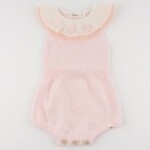 Oh Baby! Oh Baby Pink Flower Crochet Victoria Double Collar Romper