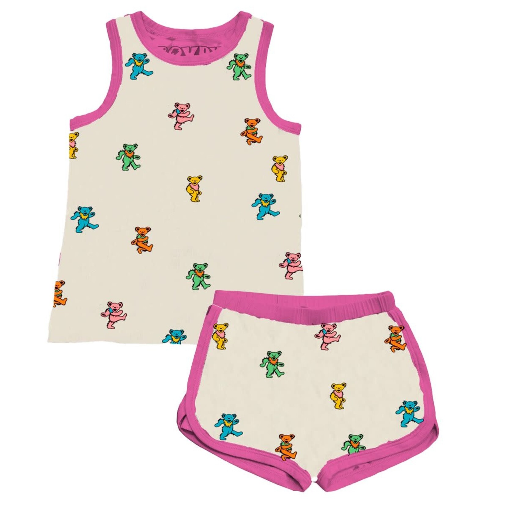 Rowdy Sprout Rowdy Sprout Vintage White Pink Grateful Dead Bears Girls Pookie Tank Short Set