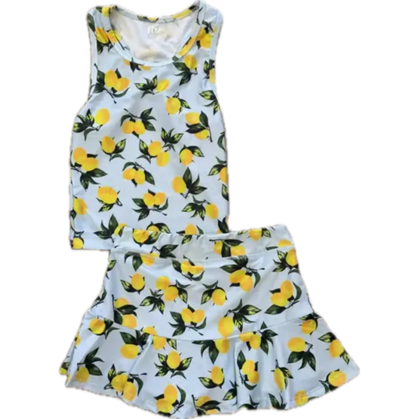 Flowers By Zoe Flowers By Zoe White Big Lemons Poly Top And Skirt Set