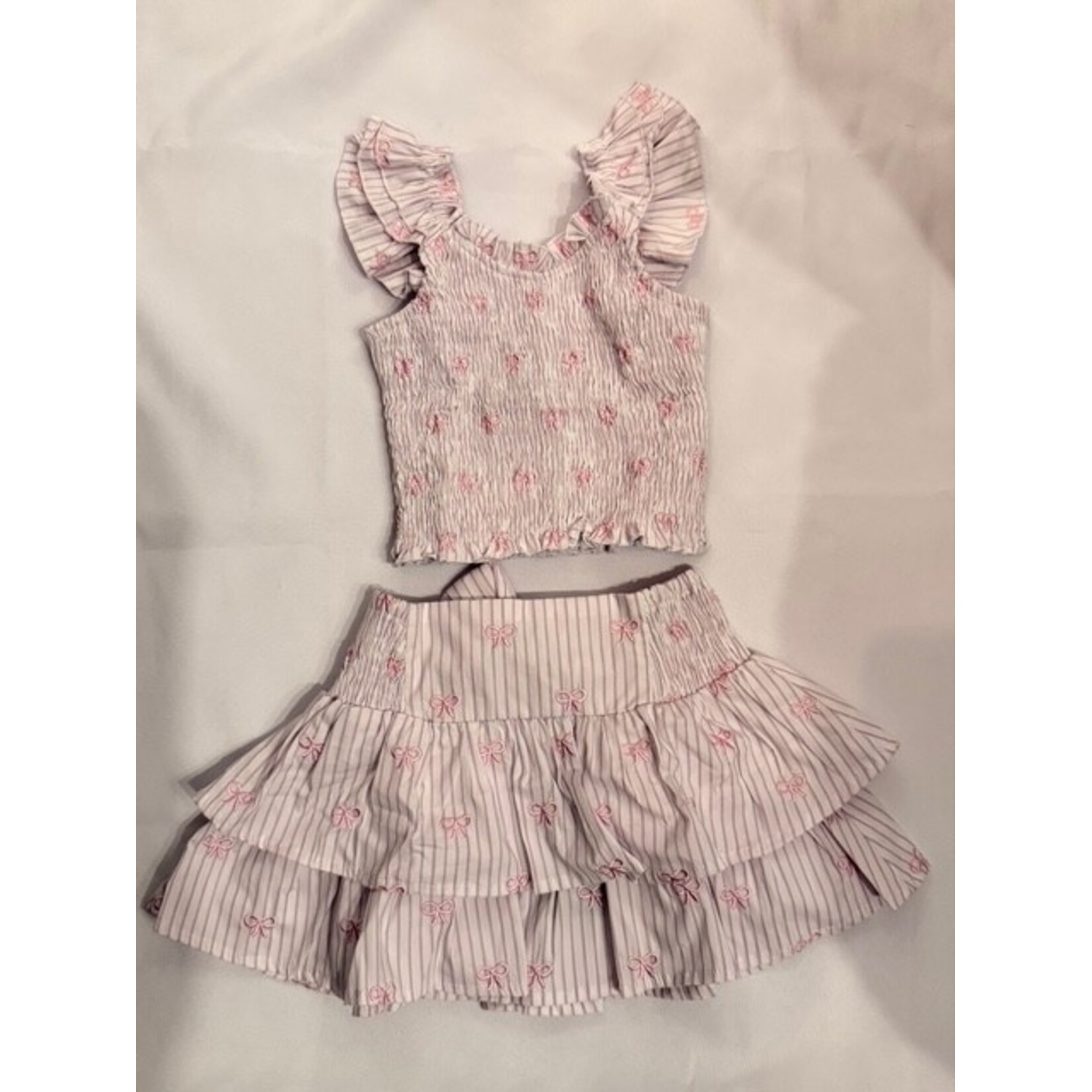 Flowers By Zoe Flowers By Zoe Pink Stripe Bow Top And Skirt Set