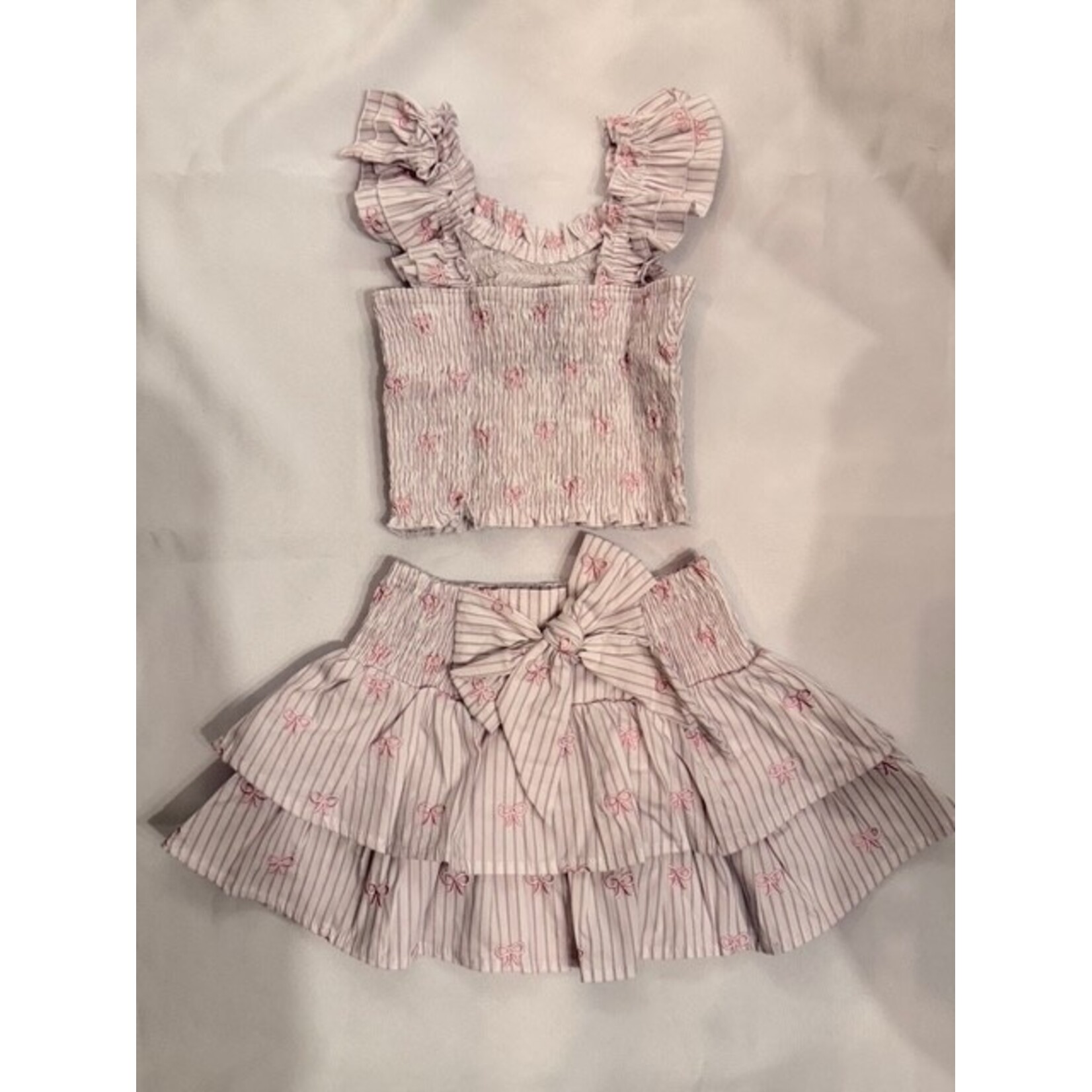 Flowers By Zoe Flowers By Zoe Pink Stripe Bow Top And Skirt Set