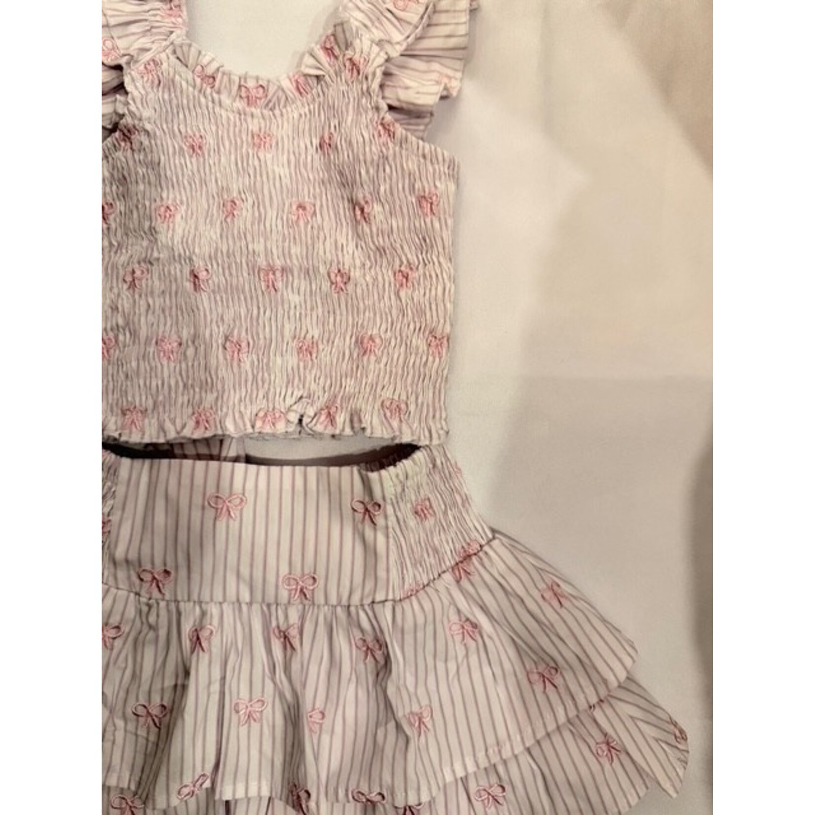 Flowers By Zoe Flowers By Zoe Pink Stripe Bow Top And Skirt Set