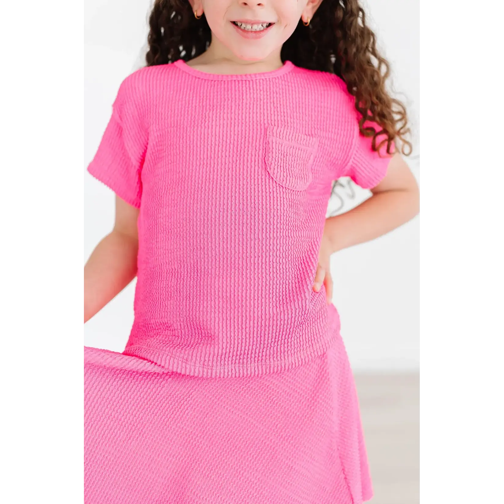 Mila & Rose Mila & Rose Neon Pink Scrunchy Pocket Tee