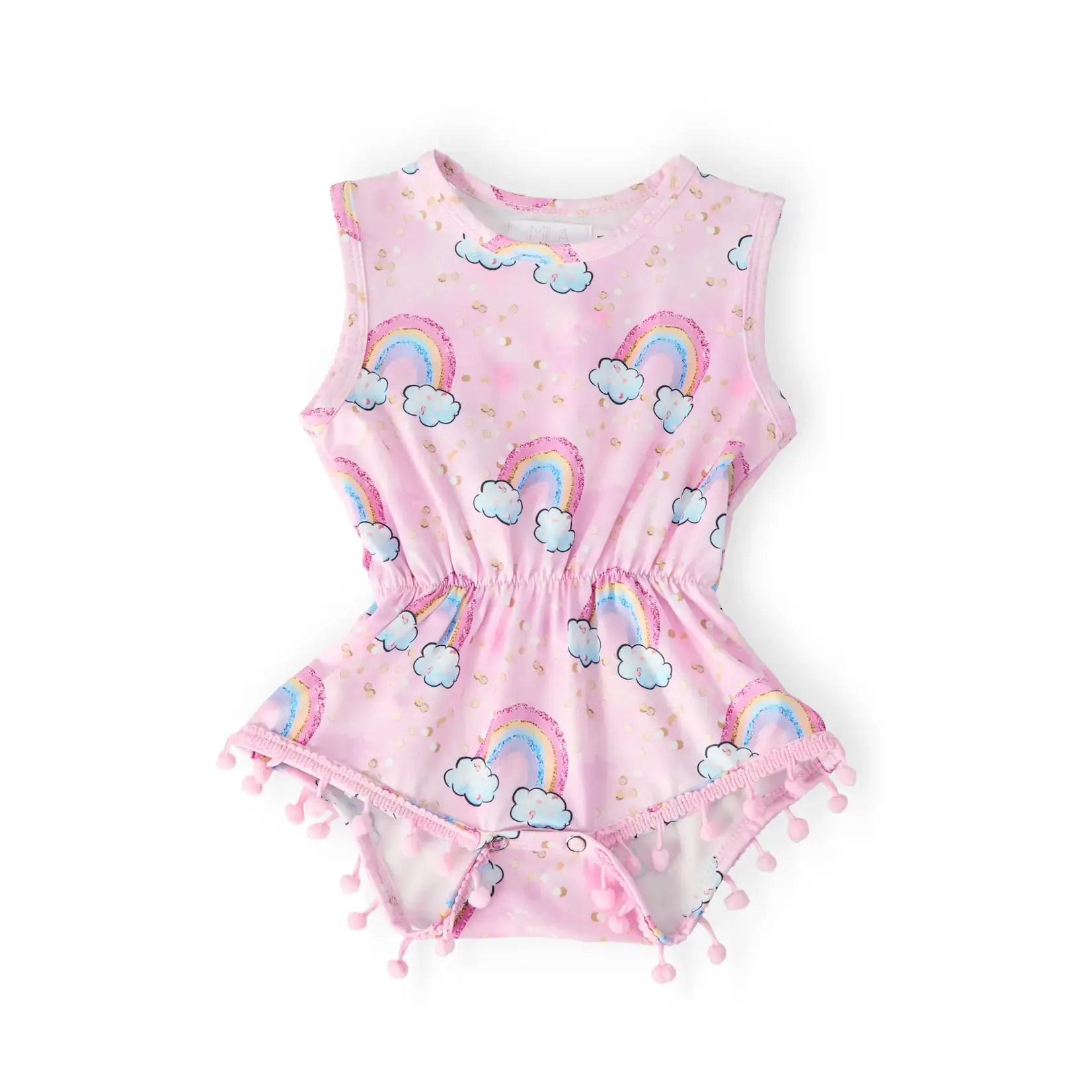 Mila & Rose Mila & Rose Sparkling Rainbows Pom Pom Romper