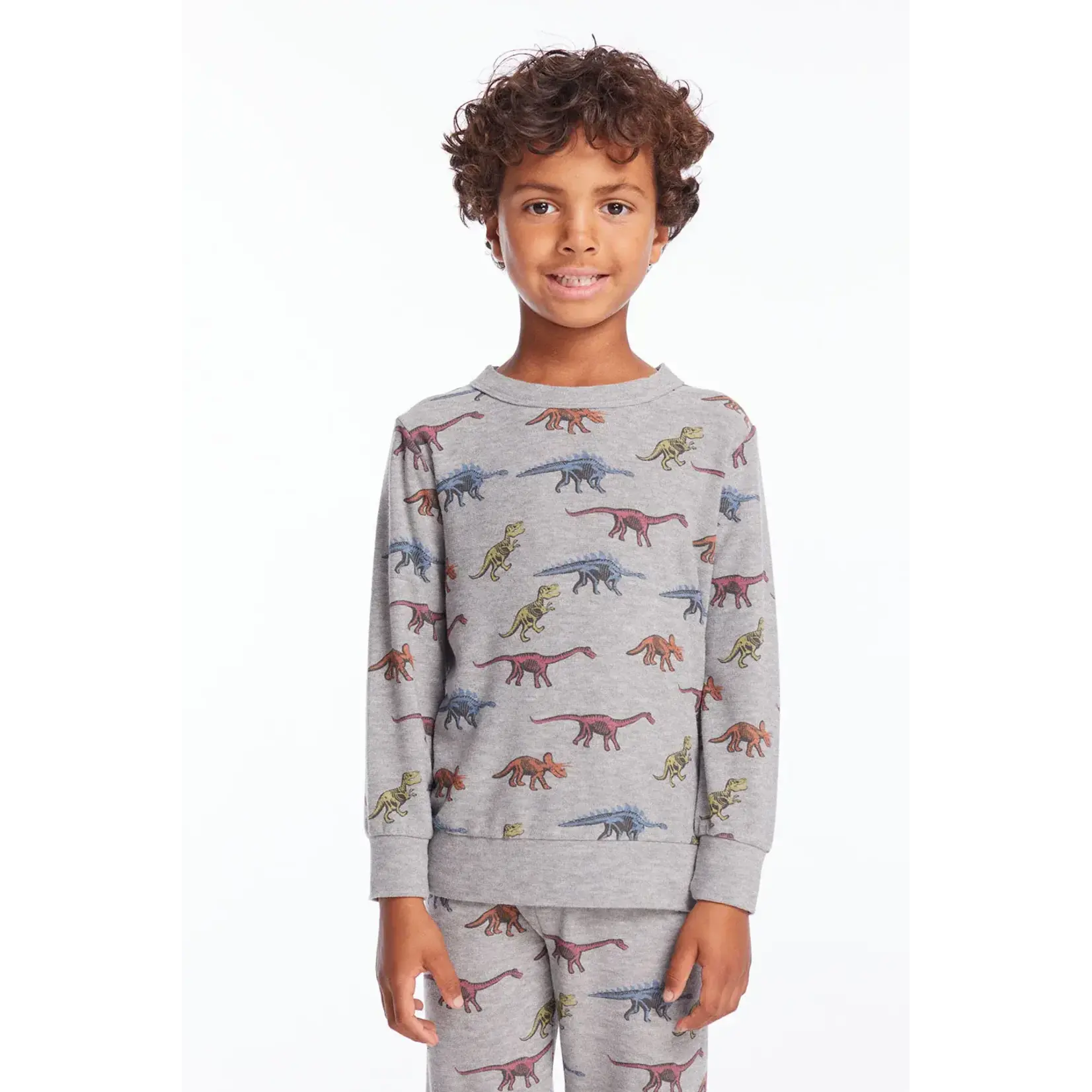 Chaser Chaser Heather Gray Skeleton Dinos Cozy Knit Comfy L/S Pullover