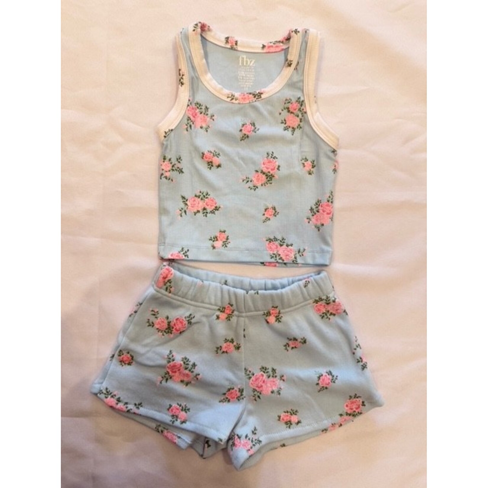 Flowers By Zoe Flowers By Zoe Blue Cabbage Rose/White Top And Short Set