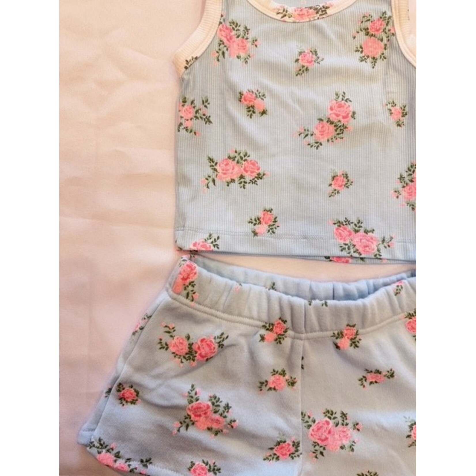 Flowers By Zoe Flowers By Zoe Blue Cabbage Rose/White Top And Short Set