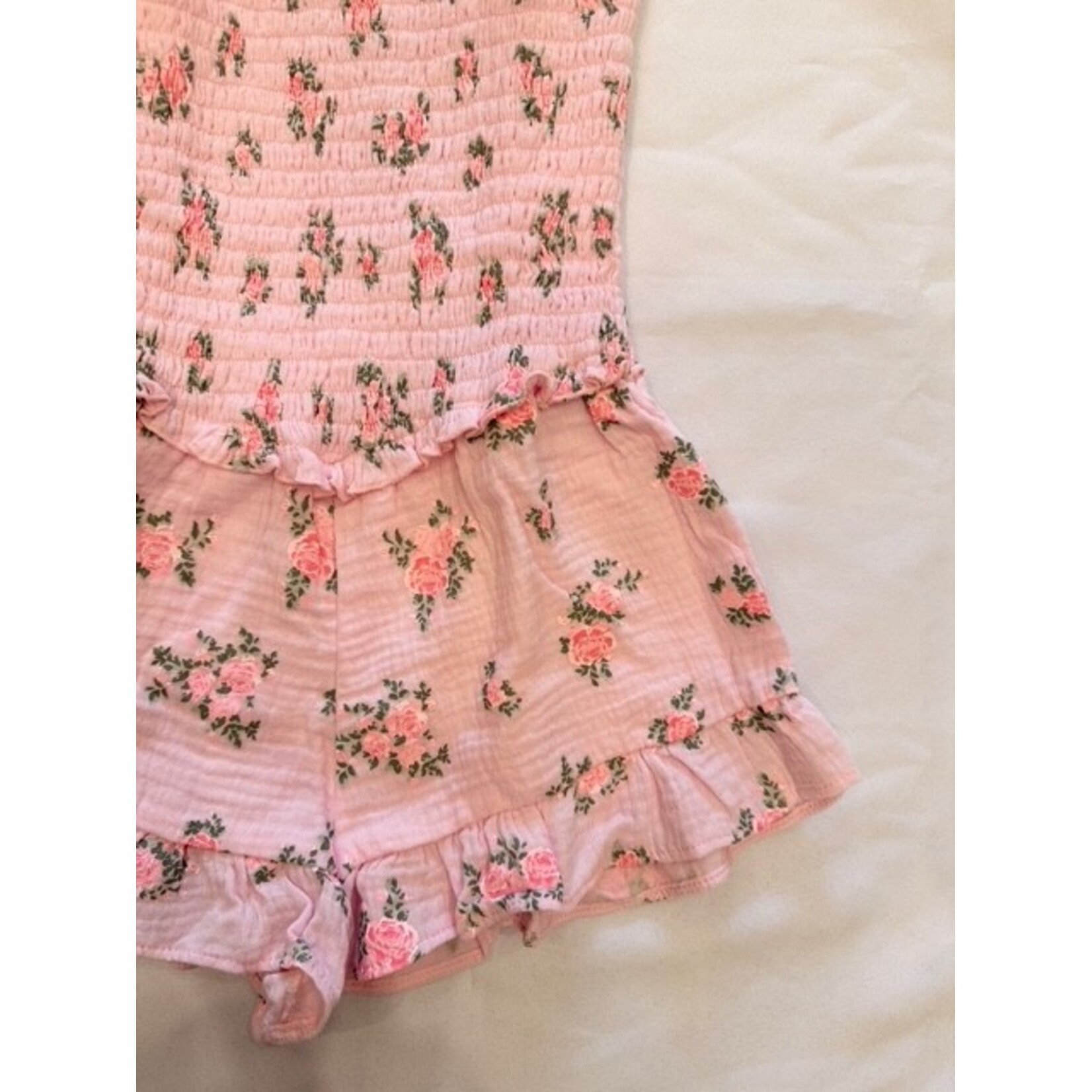 Flowers By Zoe Flowers By Zoe Light Pink Cabbage Rose Romper
