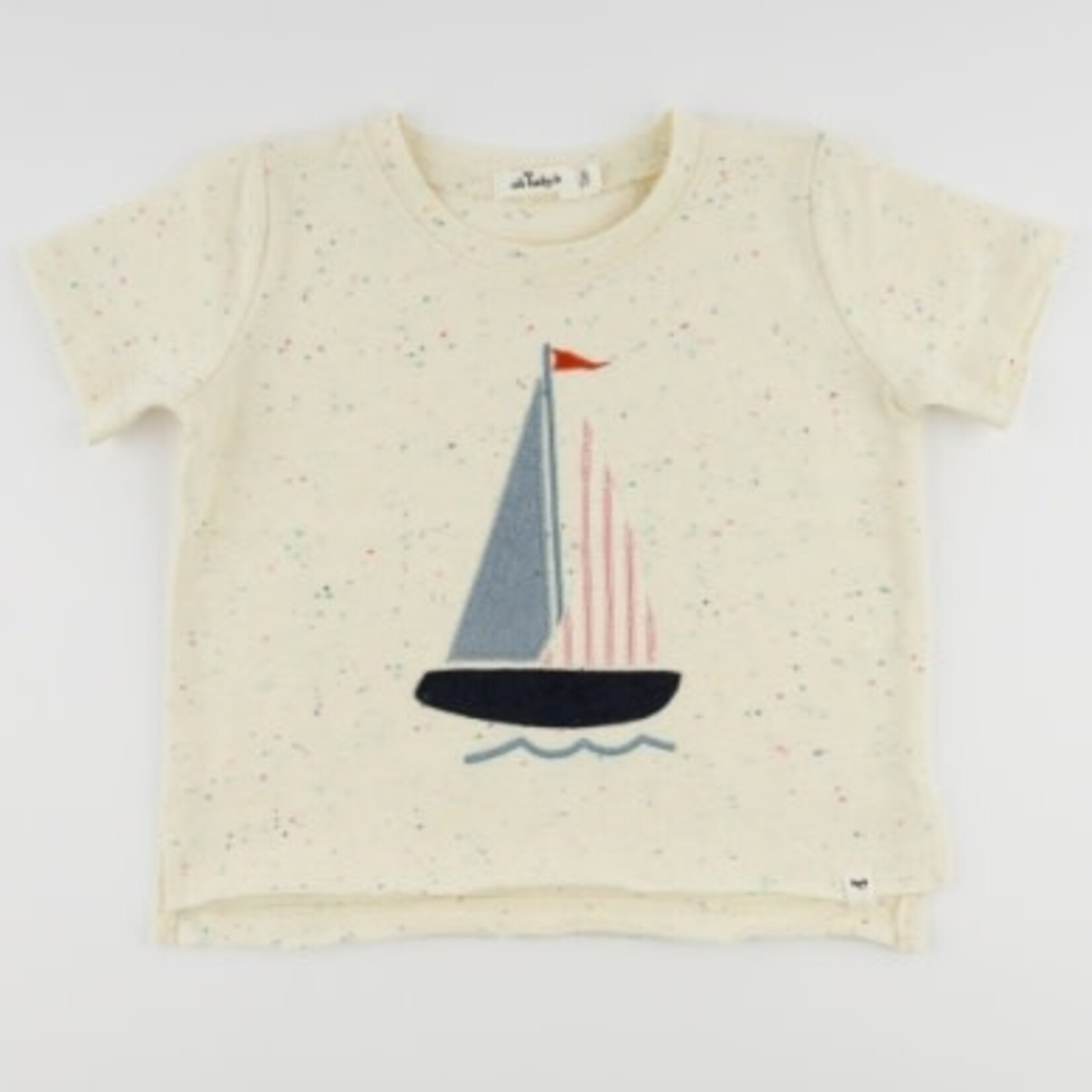 Oh Baby! Oh Baby Natural Sailboat Applique Confetti Raw Edge Tee