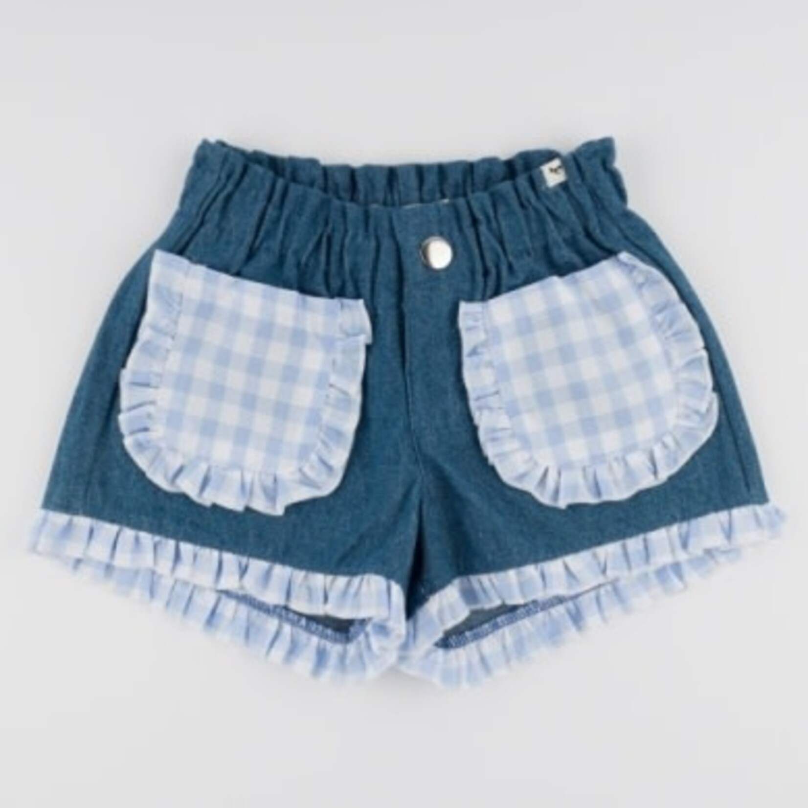 Oh Baby! Oh Baby Medium Wash Denim Libby Checks Pocket Ruffle Short