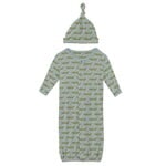 KicKee Pants Kickee Pants Spring Sky Croc & Friends Print Layette Gown Converter & Single Knot Hat Set