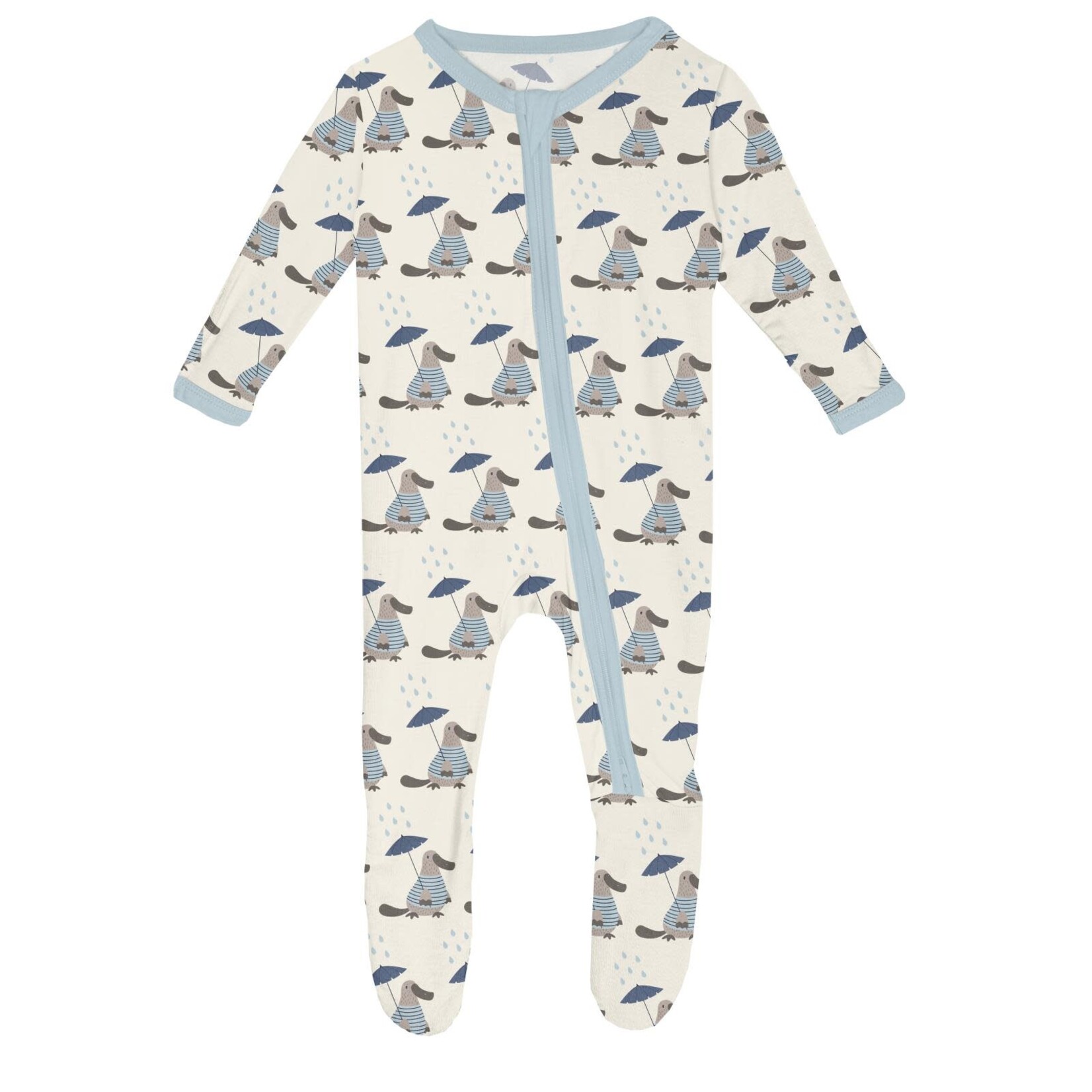 KicKee Pants Kickee Pants Natural Rainy Day Platypus Print Footie with 2 Way Zipper