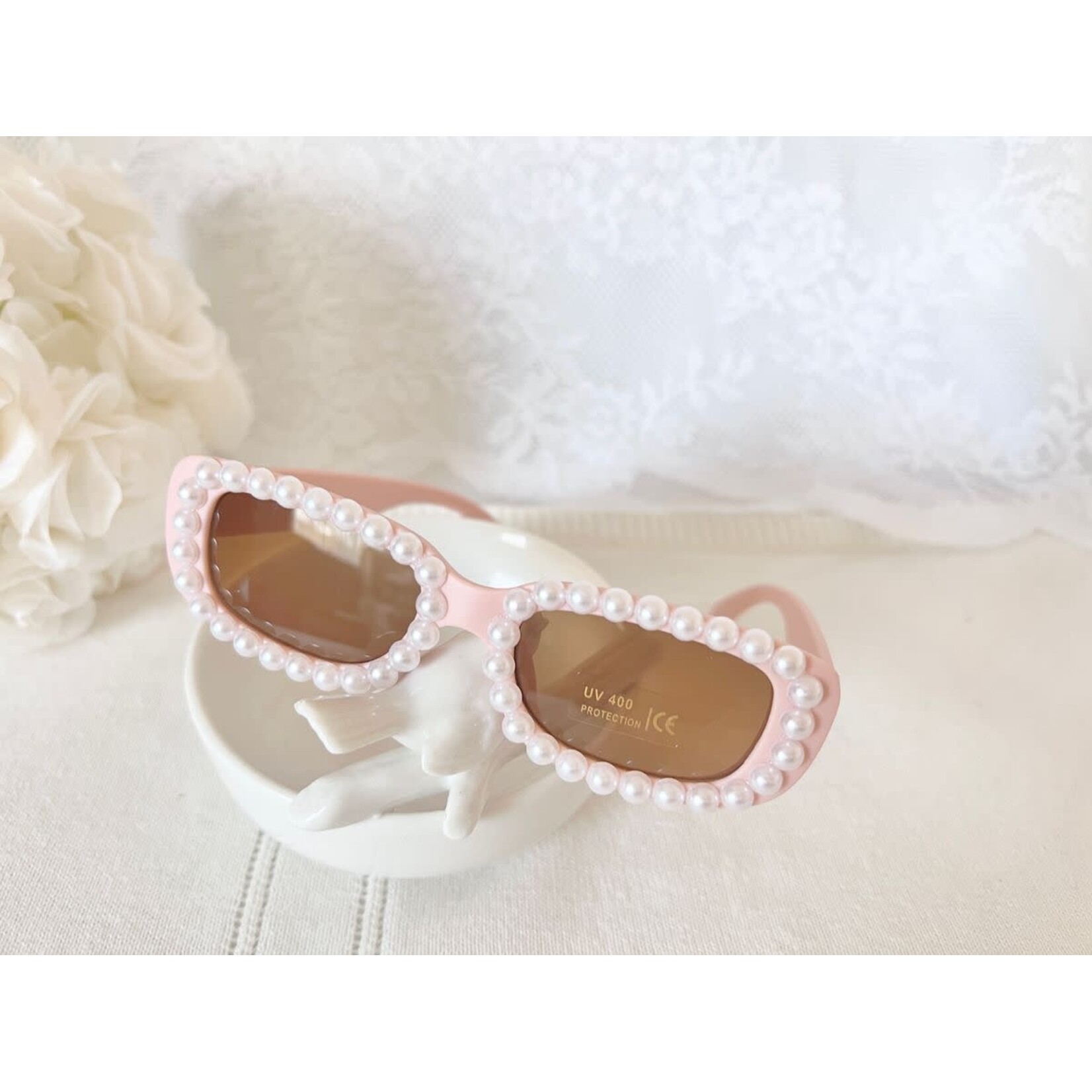 Ce Ce Co Ce Ce Co Pink Pearl Trimmed Rectangle Sunglasses