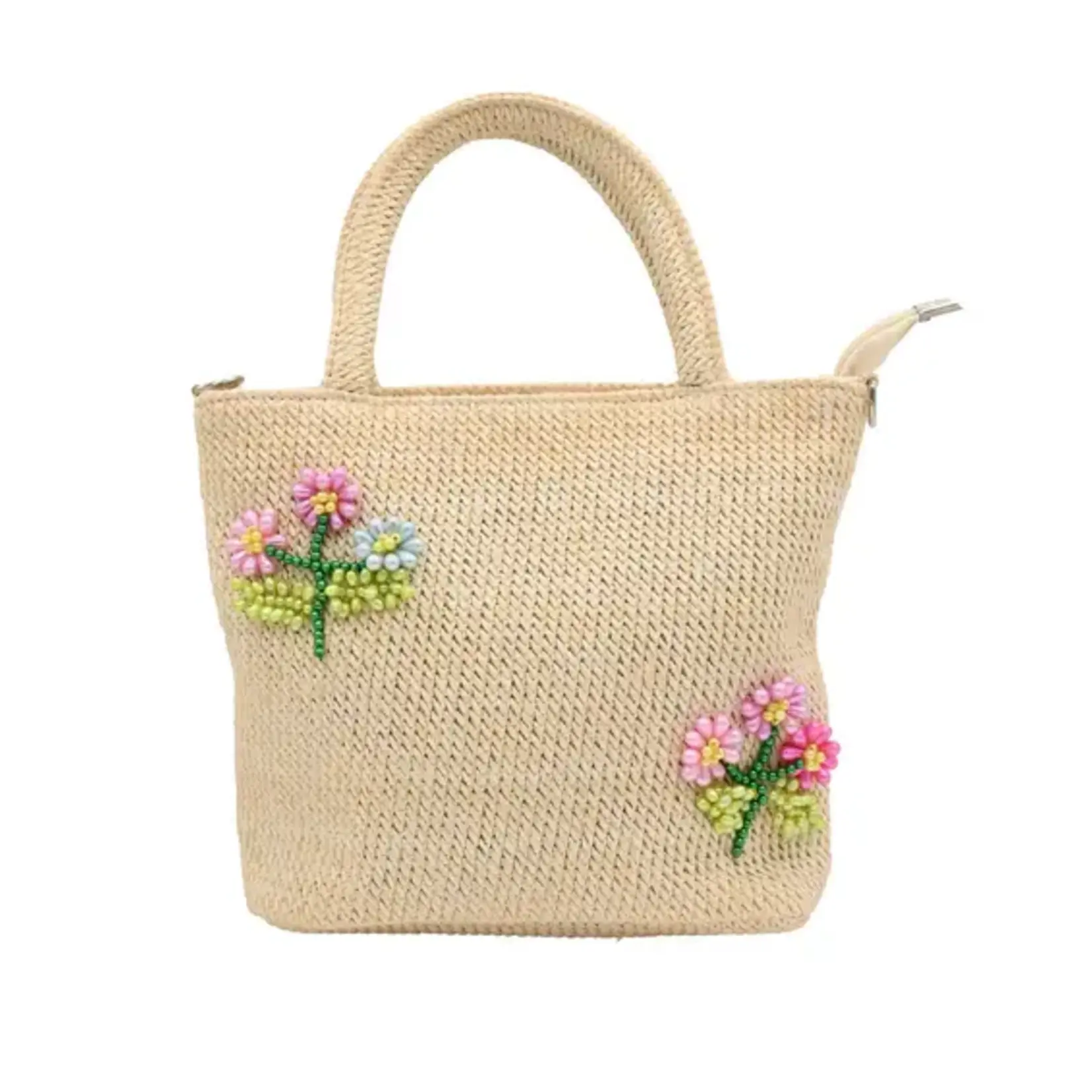 Bari Lynn Bari Lynn Raffia Beaded Flower Bag With Crossbody Strap