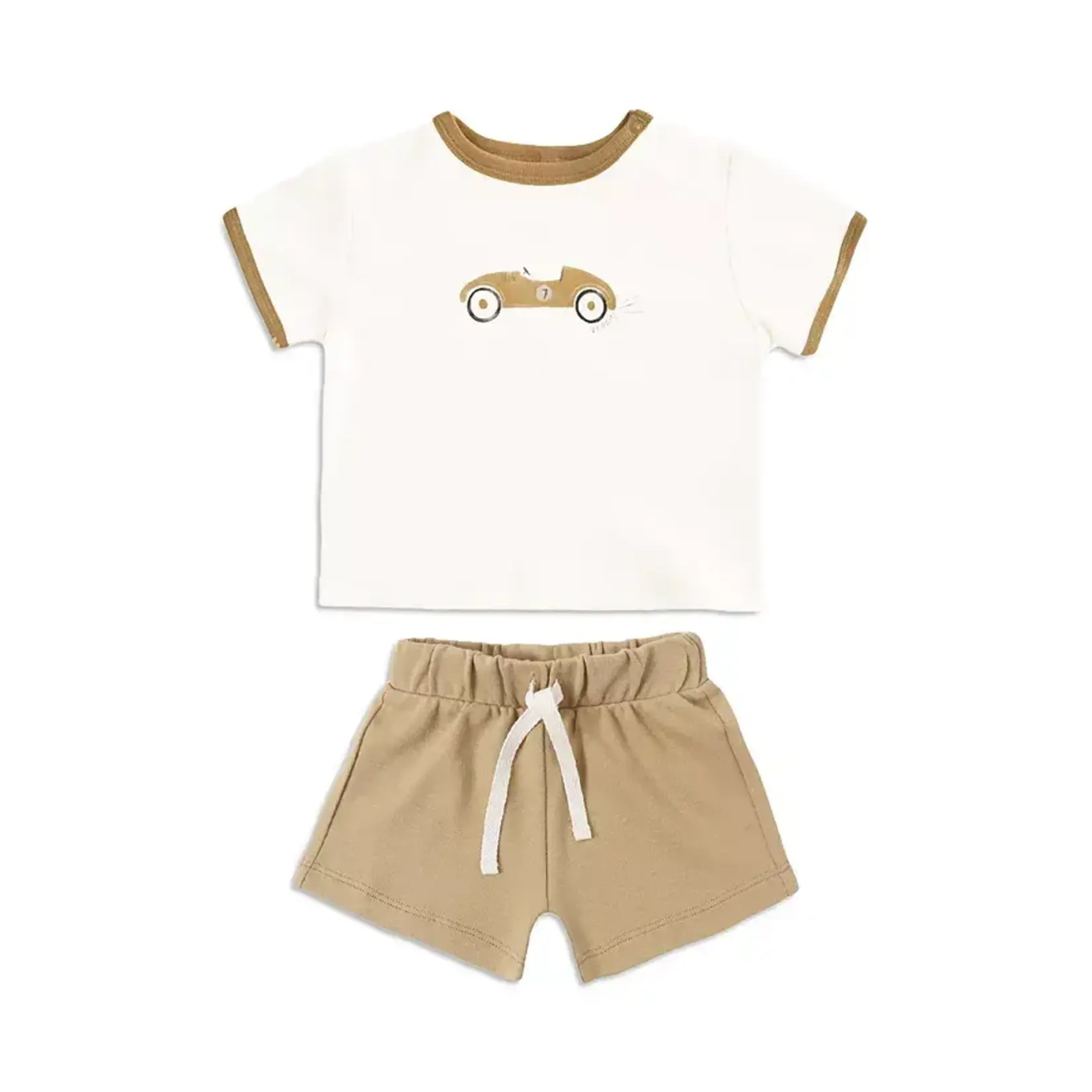 Quincy Mae Quincy Mae Ivory/Honey Race Car Ringer Tee And Play Short Set