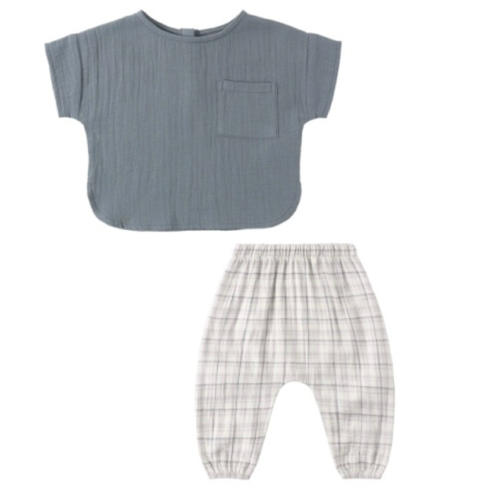 Quincy Mae Quincy Mae Ocean Woven Boxy Top And Plaid Pant Set