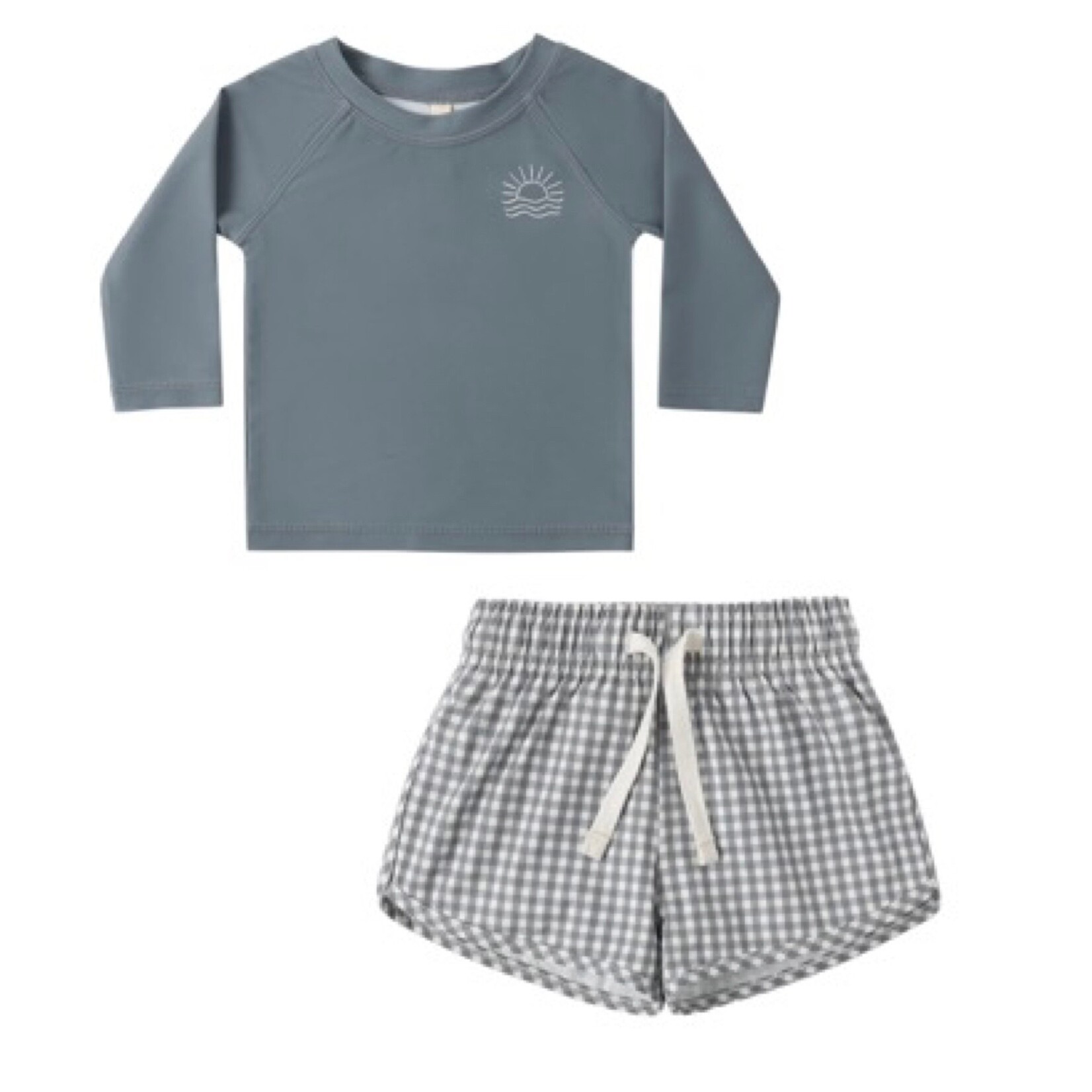 Quincy Mae Quincy Mae Ocean Rashguard And Gingham Swim Short Set