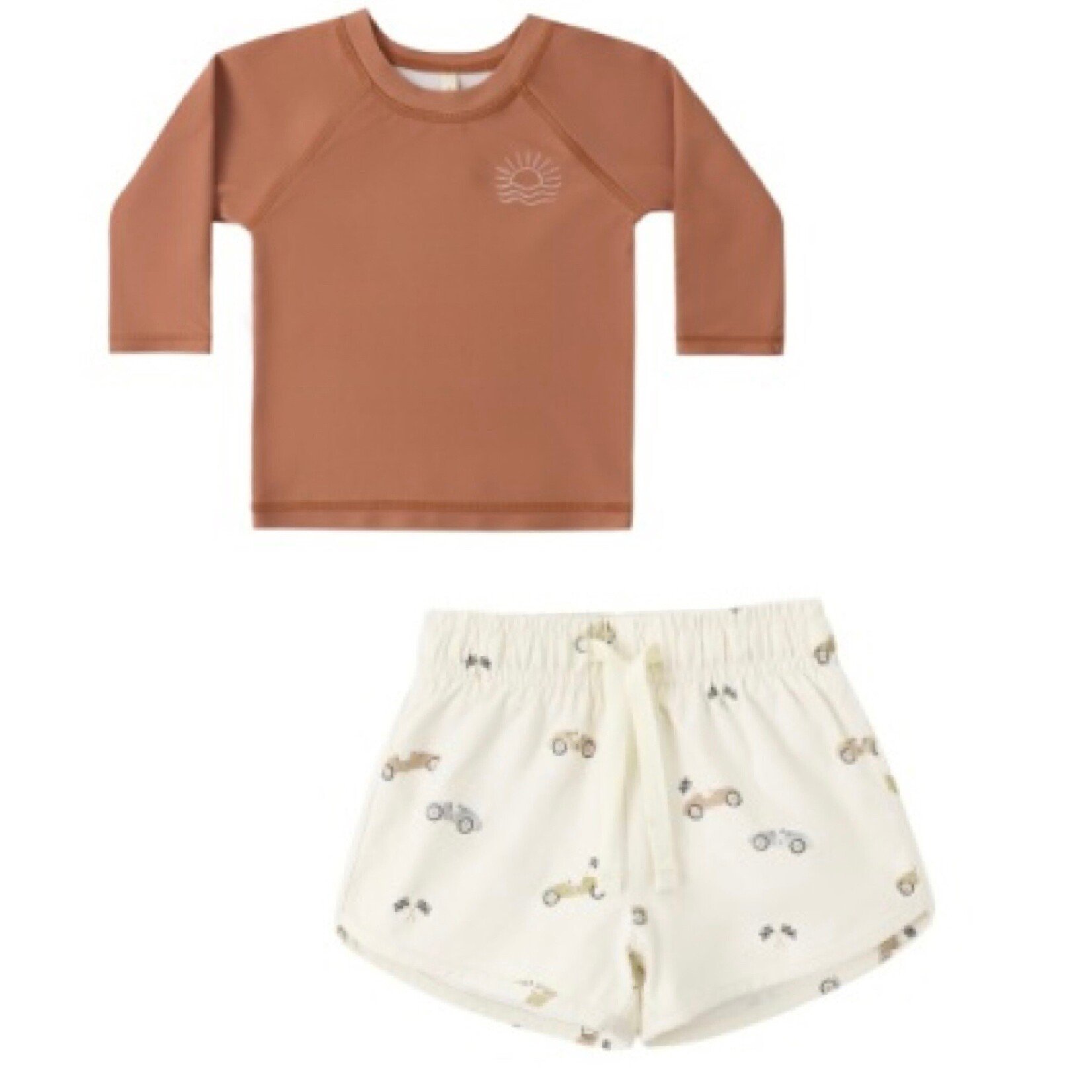 Quincy Mae Quincy Mae Poppy Rashguard And Race Car Swim Short Set