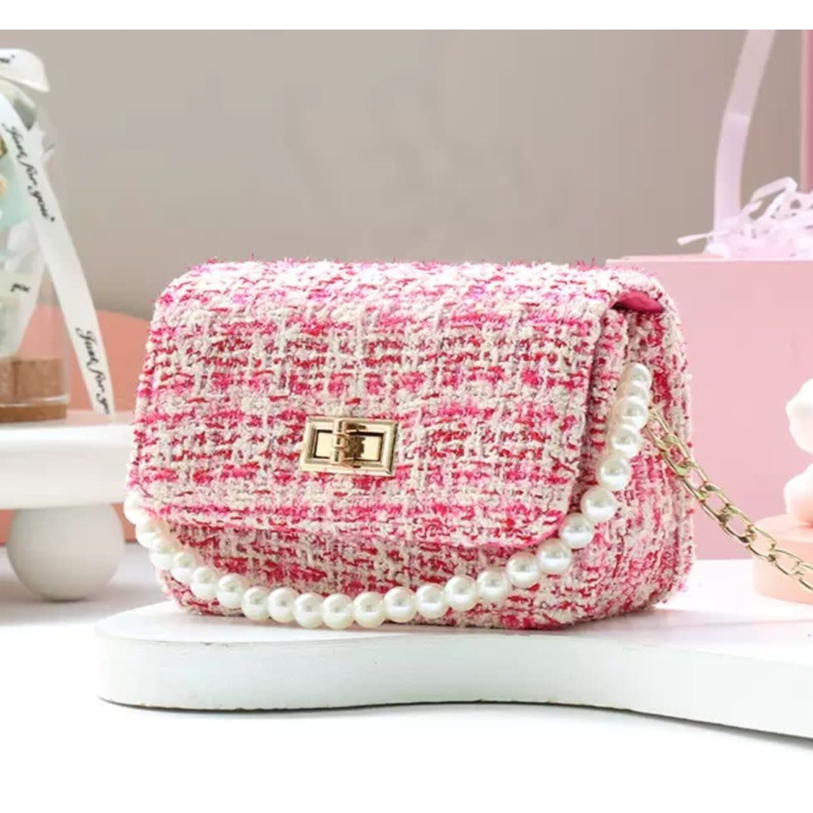 Ce Ce Co Ce Ce Co Hot Pink Junior Tweed Pearl Handle Purse