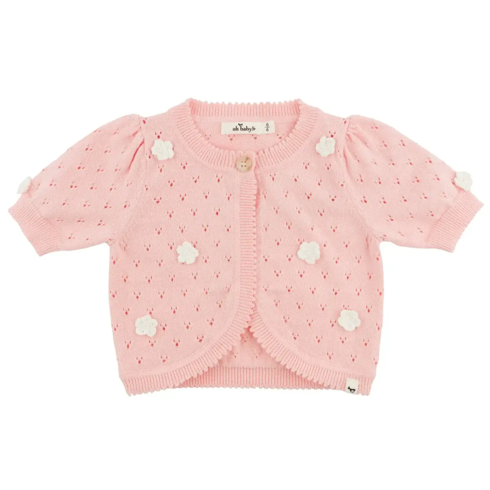 Oh Baby! Oh Baby Pink Scattered Flowers Bird Stitch Juliet Cardigan