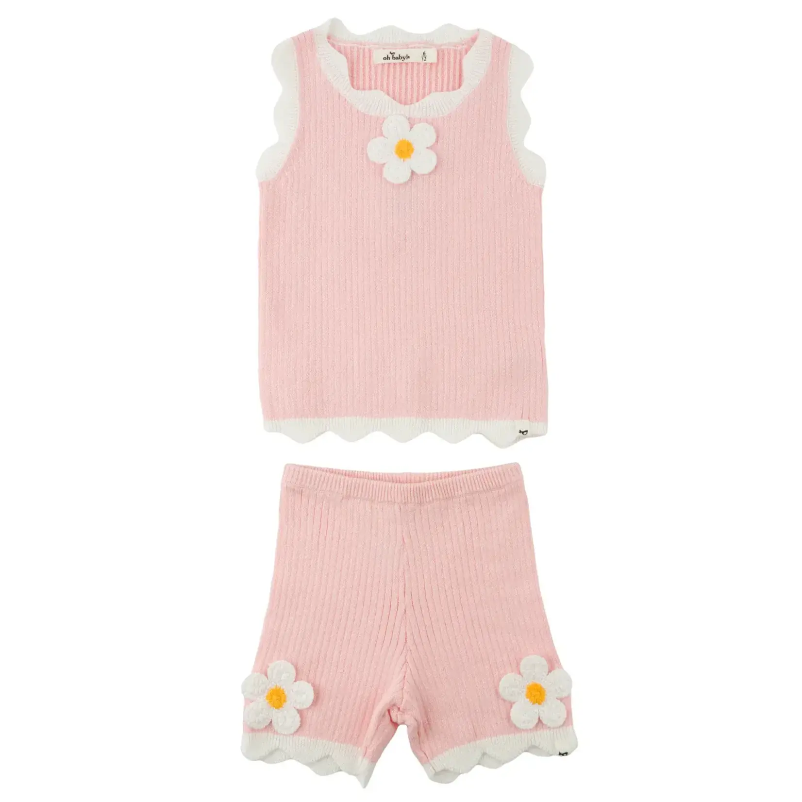Oh Baby! Oh Baby Pink Crochet Daisies Chloe Tank And Short Set