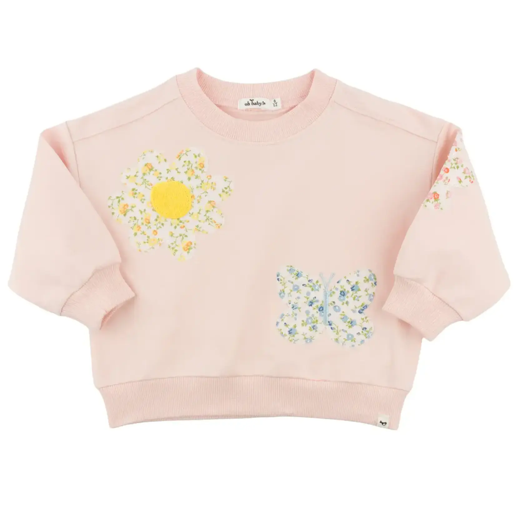 Oh Baby! Oh Baby Pale Pink Flowers & Butterfly Applique Charlie Sweatshirt