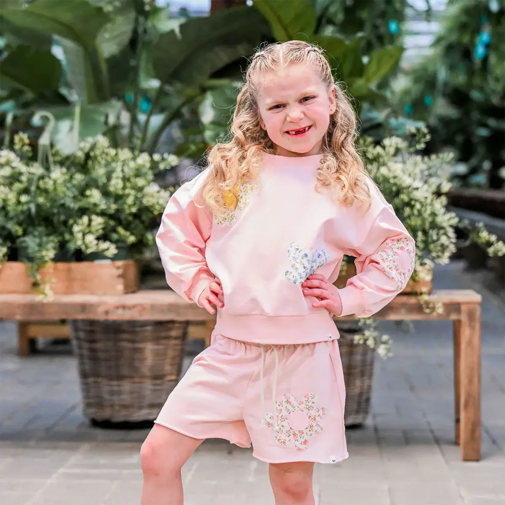 Oh Baby! Oh Baby Pale Pink Flowers & Butterfly Applique Charlie Sweatshirt
