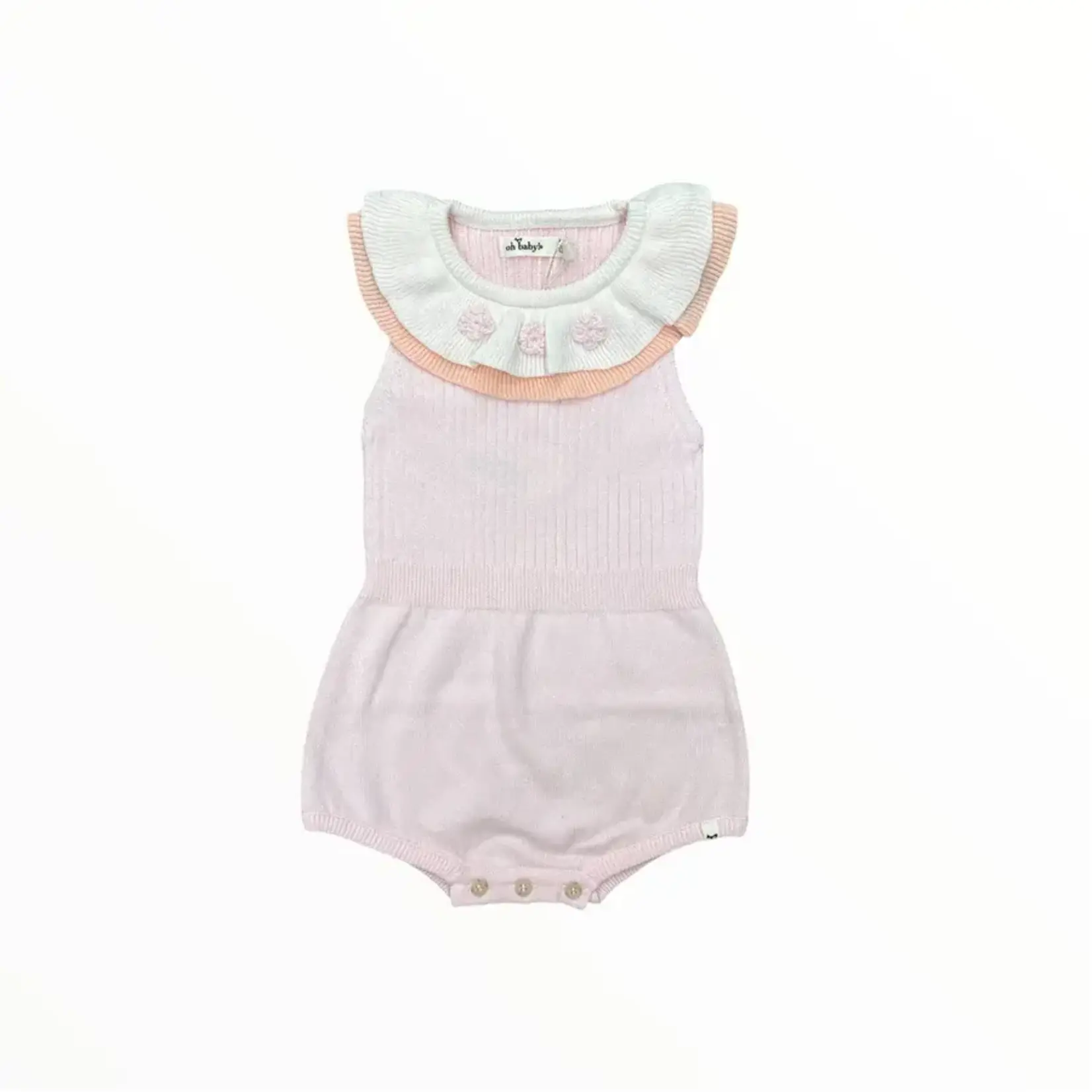 Oh Baby! Oh Baby Pink Flower Crochet Victoria Double Collar Romper