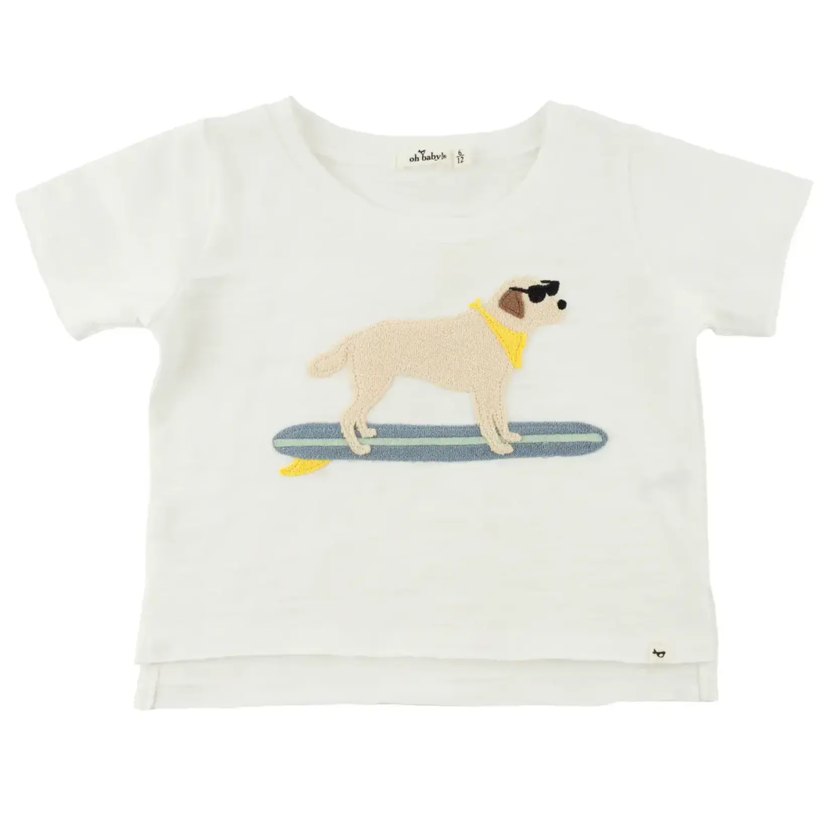 Oh Baby! Oh Baby Oyster Surfing Dog Terry Appl Raw Edge Tee