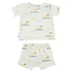 Oh Baby! Oh Baby Oyster Surfing Dog AOP Raw Edge Tee & Short Set
