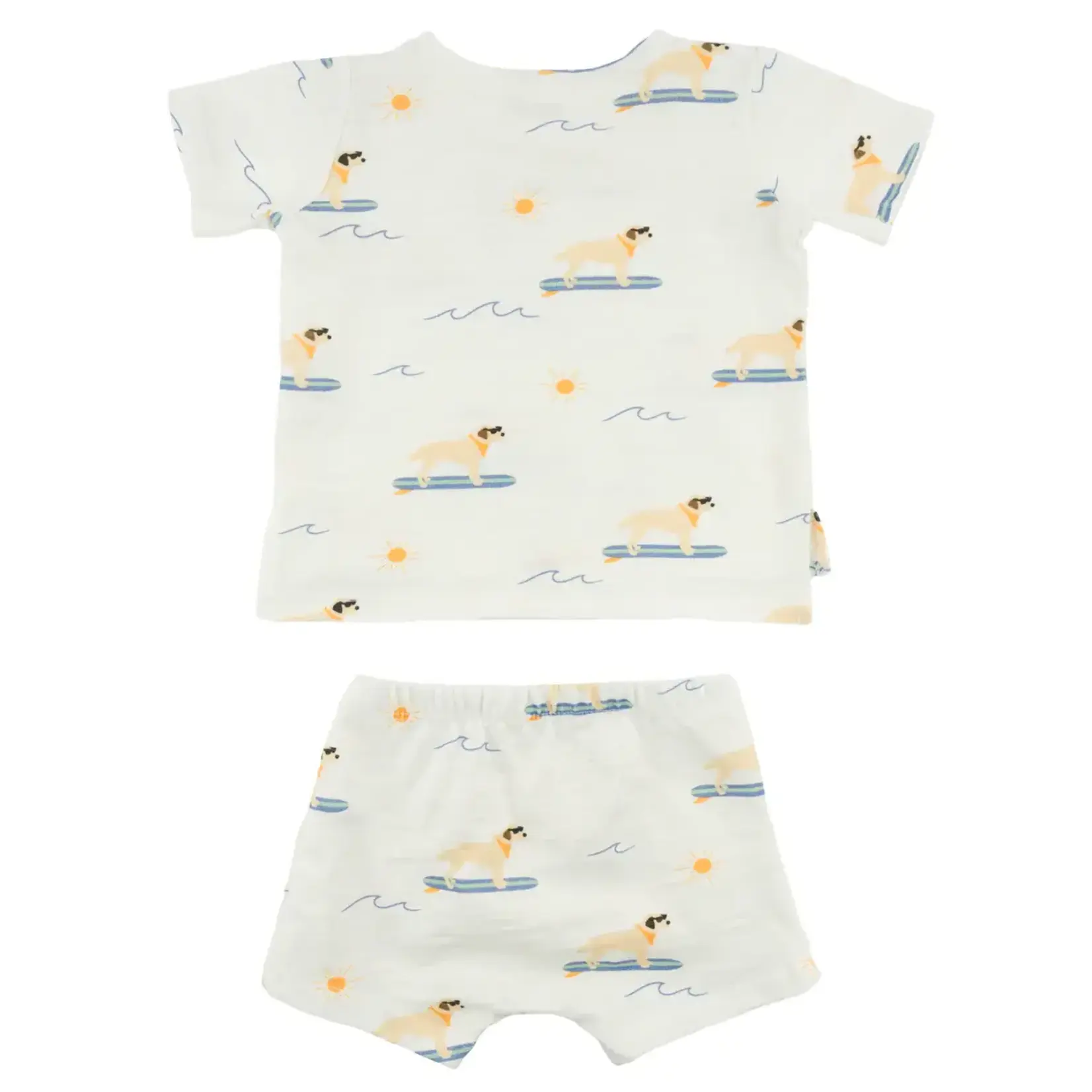 Oh Baby! Oh Baby Oyster Surfing Dog AOP Raw Edge Tee & Short Set