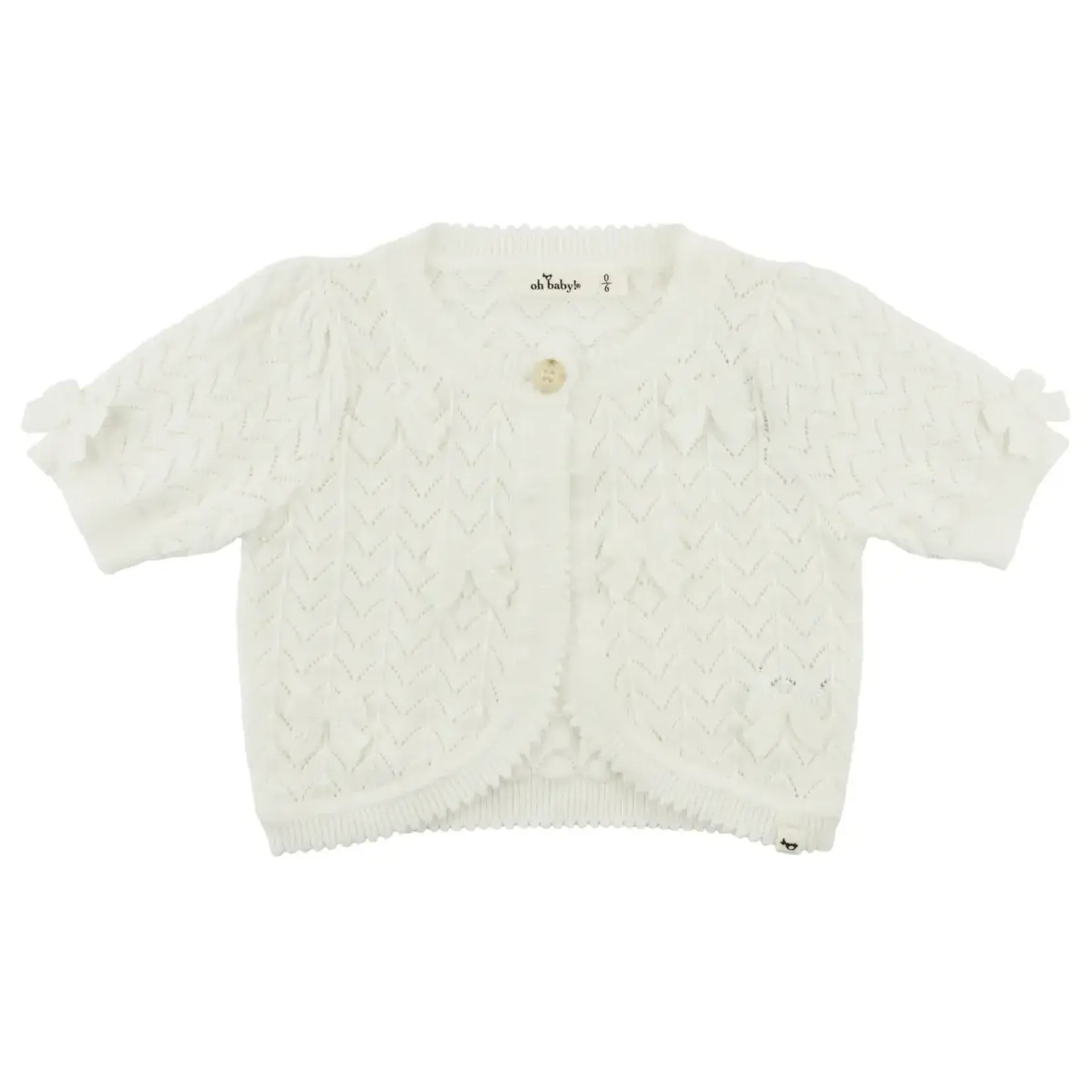Oh Baby! Oh Baby Oyster Scattered Bows Wave Stitch Juliet Cardigan