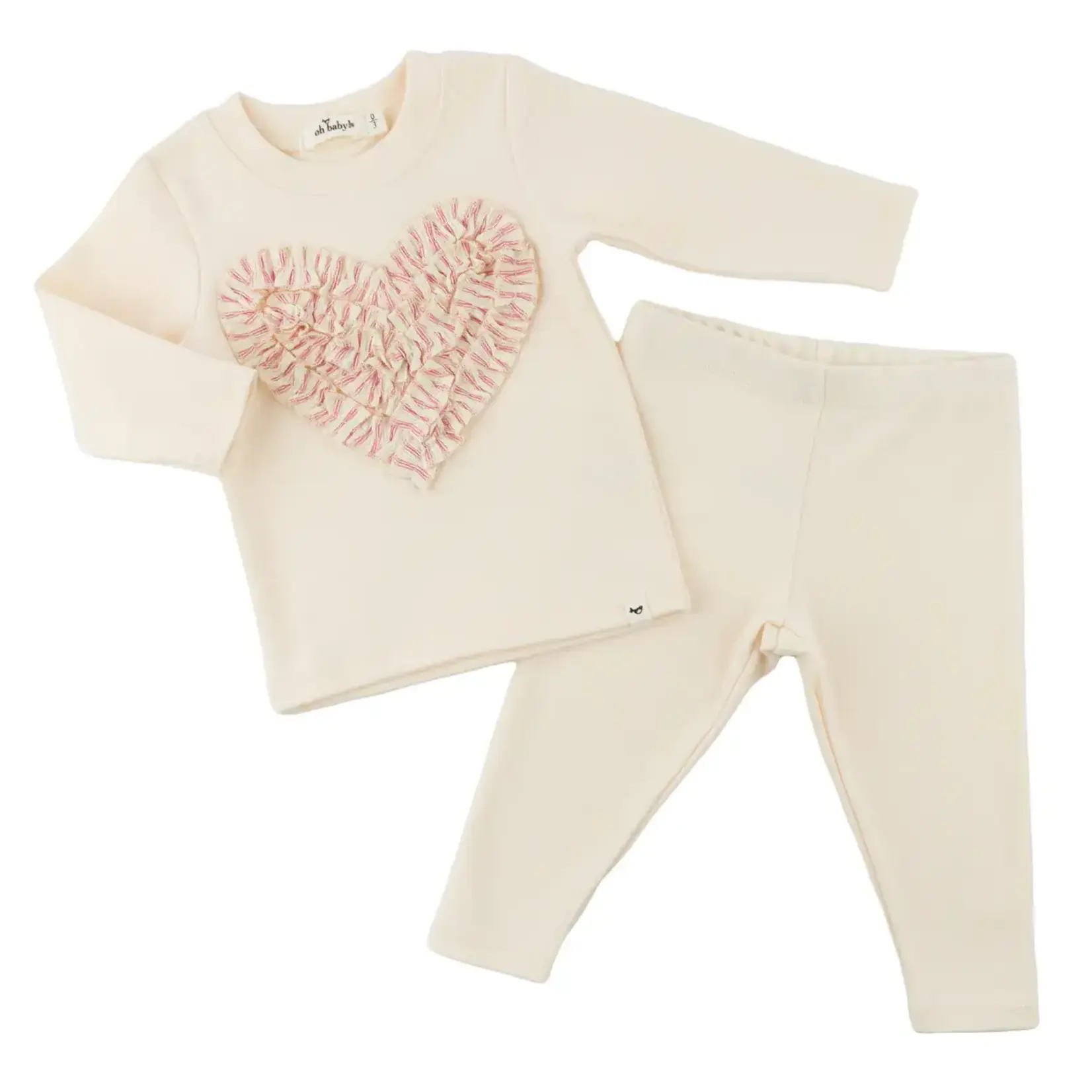 Oh Baby! Oh Baby Natural Stripe Ruffle Heart 2 Piece Set