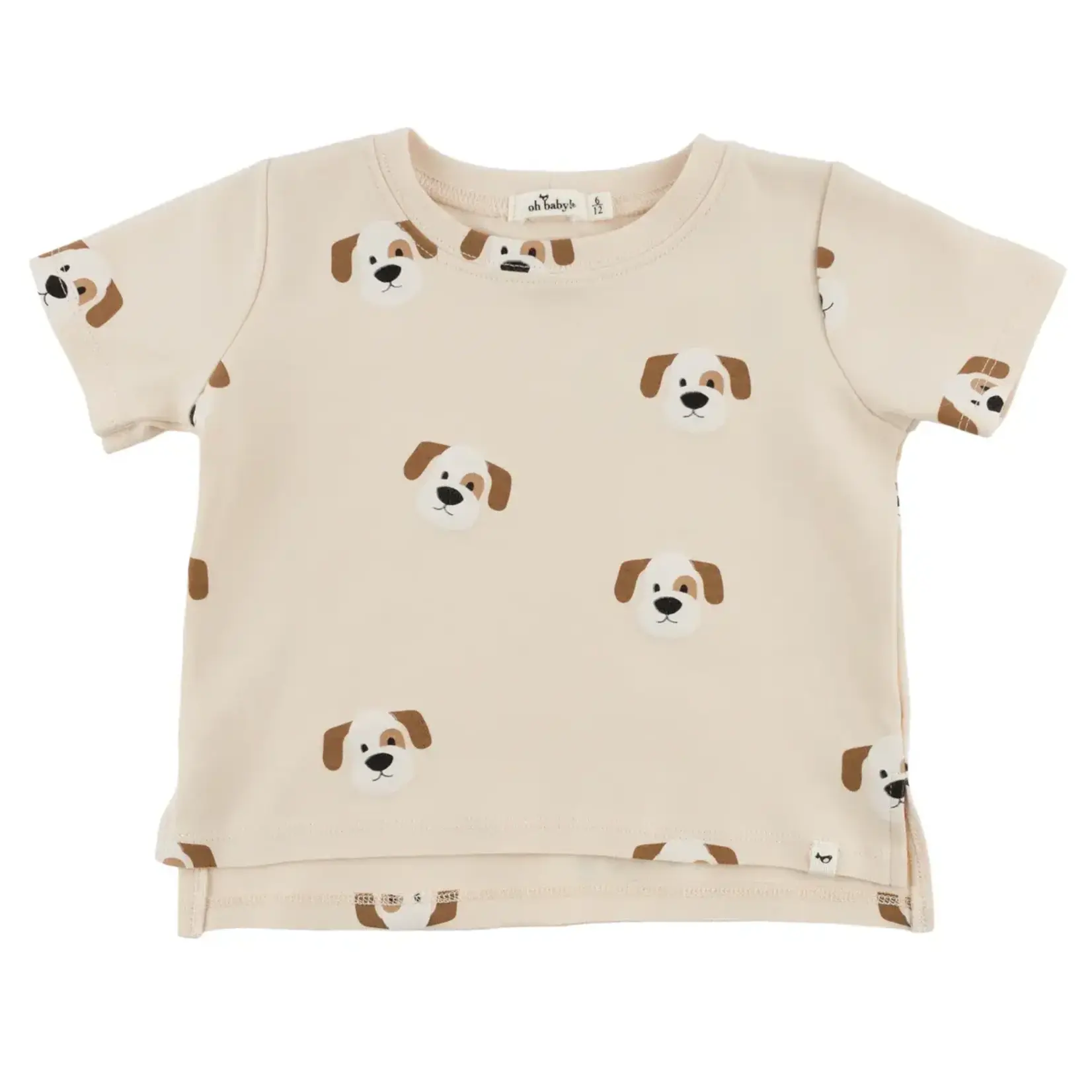 Oh Baby! Oh Baby Natural Puppies Print Raw Edge SL Tee