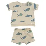 Oh Baby! Oh Baby Natural Fish Spring Aop Raw Edge Tee & Short Set