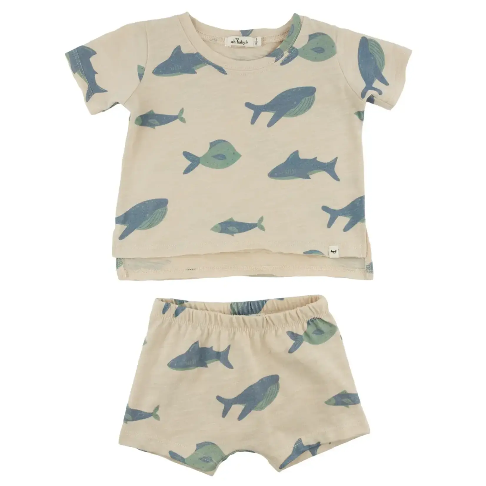 Oh Baby! Oh Baby Natural Fish Spring Aop Raw Edge Tee & Short Set