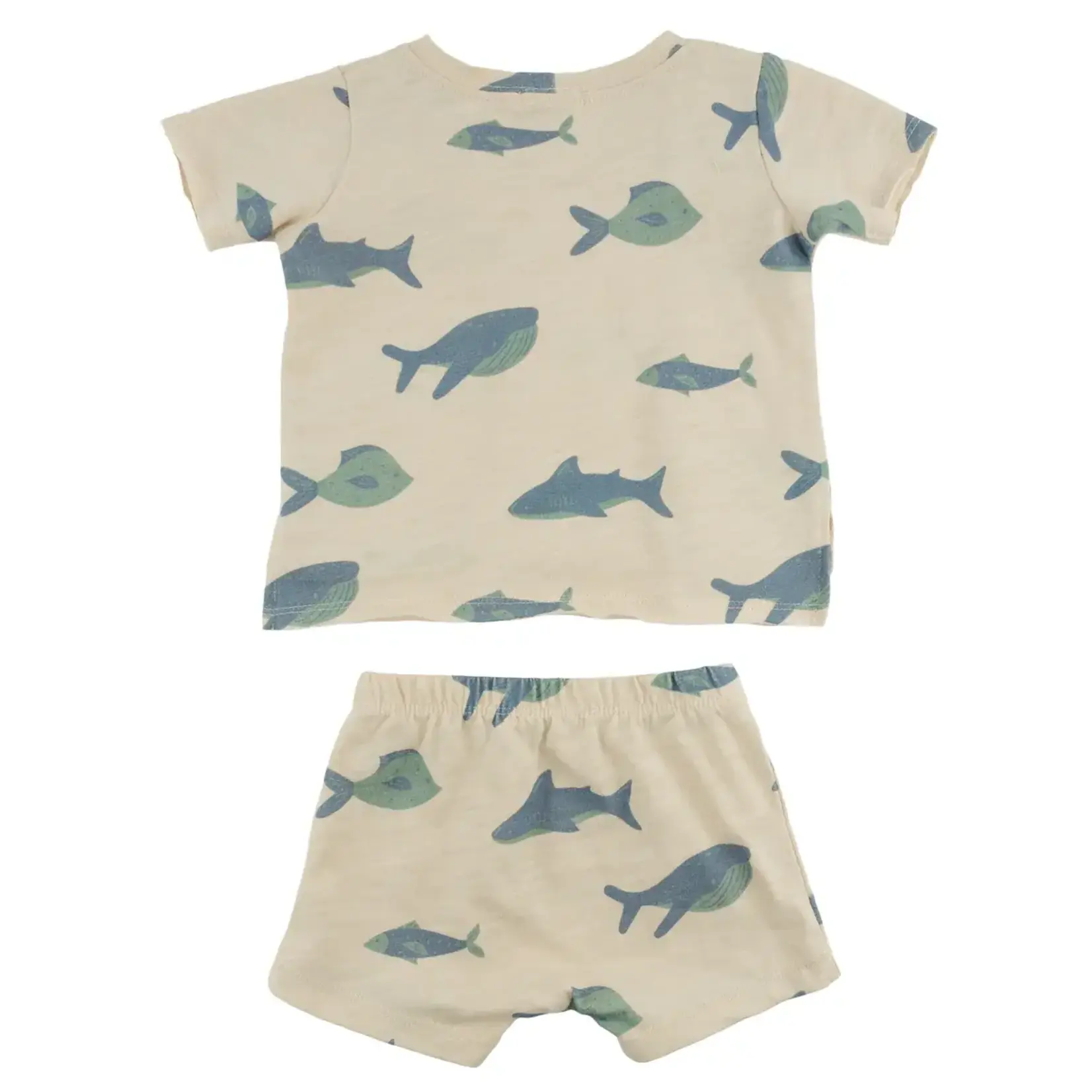 Oh Baby! Oh Baby Natural Fish Spring Aop Raw Edge Tee & Short Set