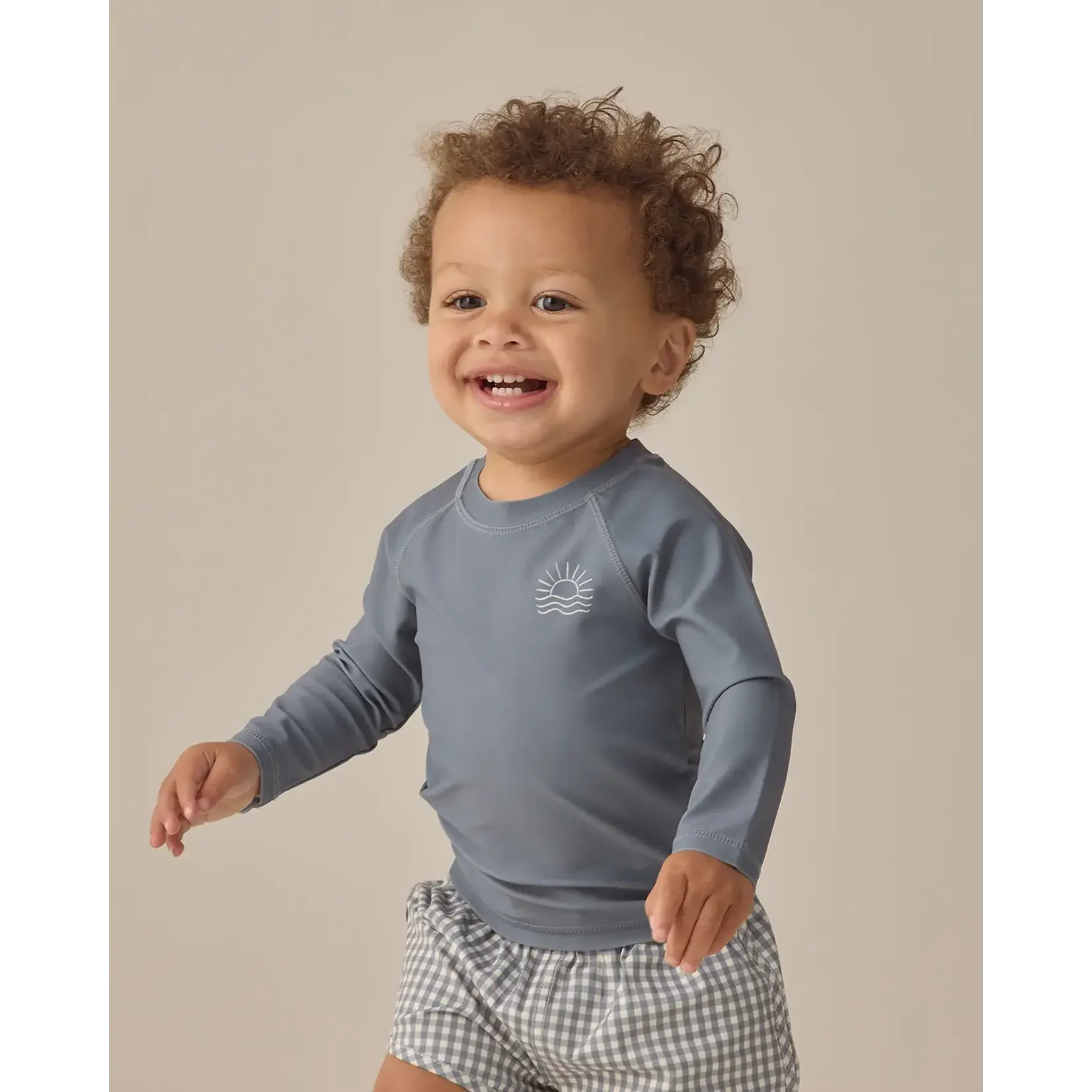 Quincy Mae Quincy Mae Ocean Rashguard And Gingham Swim Short Set