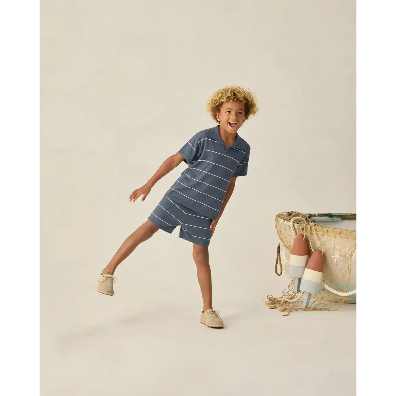 Rylee + Cru Rylee + Cru Navy Stripe Chandler Knit Polo And Short Set