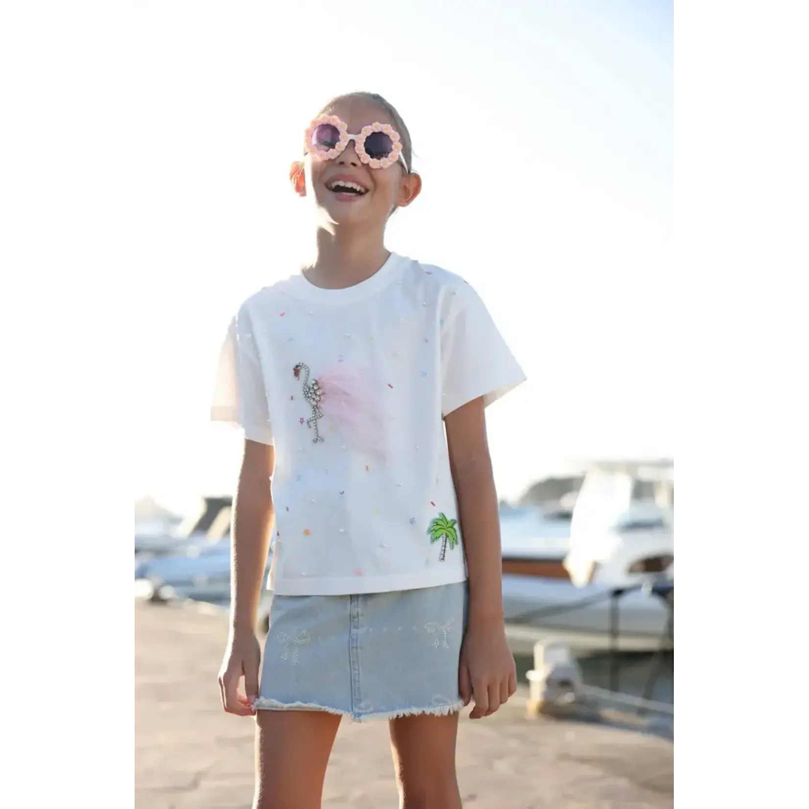 Lola & The Boys Lola & The Boys White Sparkle Flamingo T-shirt