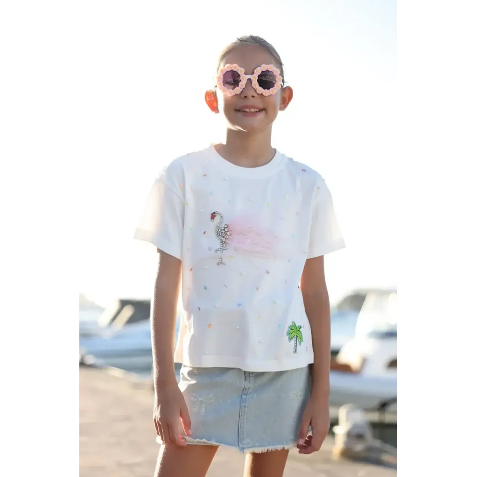 Lola & The Boys Lola & The Boys White Sparkle Flamingo T-shirt