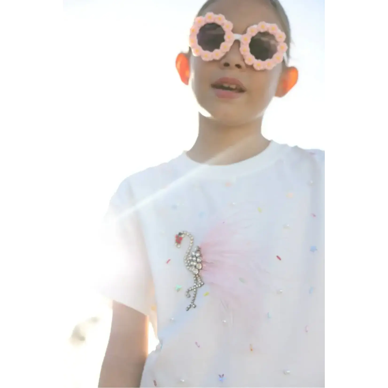 Lola & The Boys Lola & The Boys White Sparkle Flamingo T-shirt