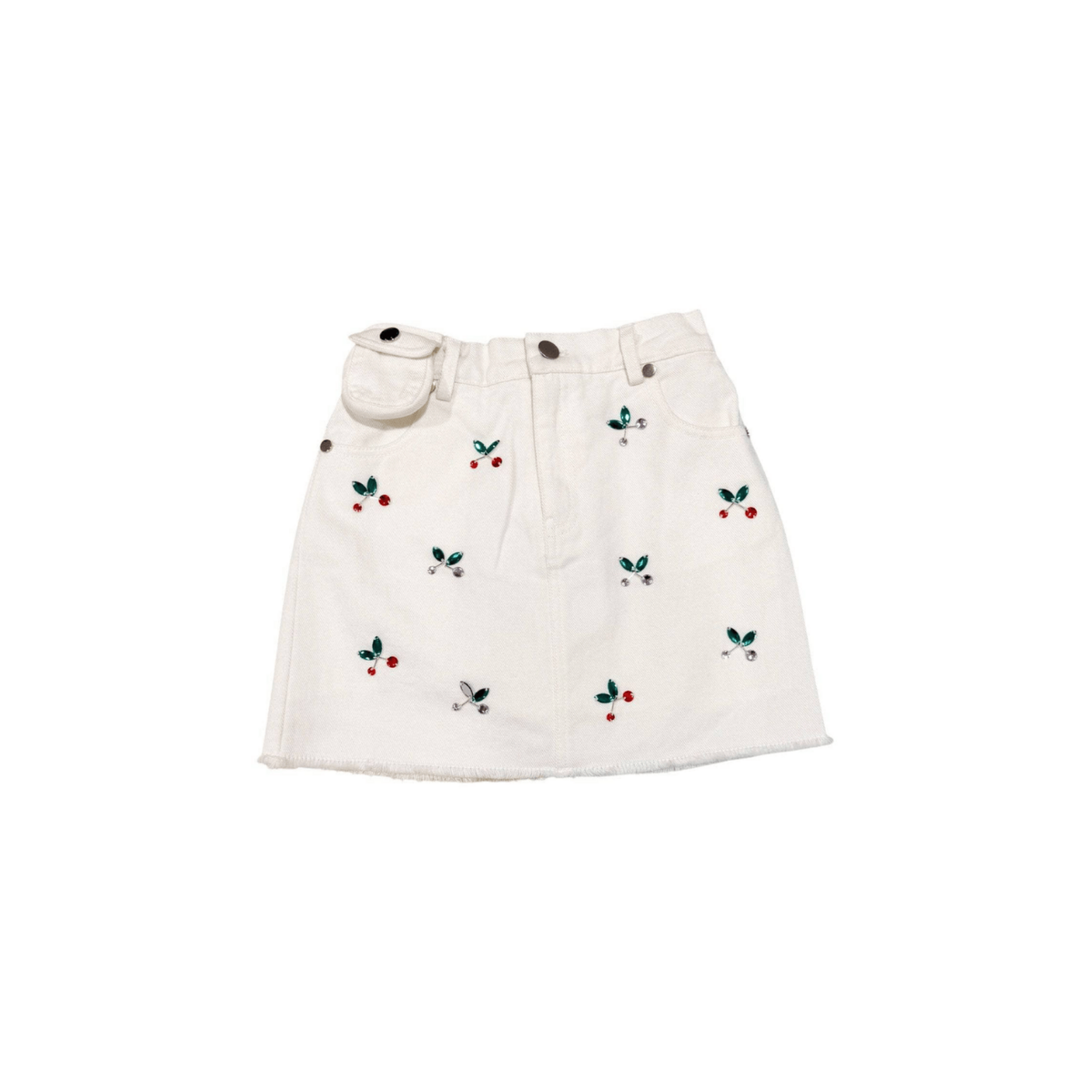 Lola & The Boys Lola & The Boys White Cherry on Top Gem Denim Skirt