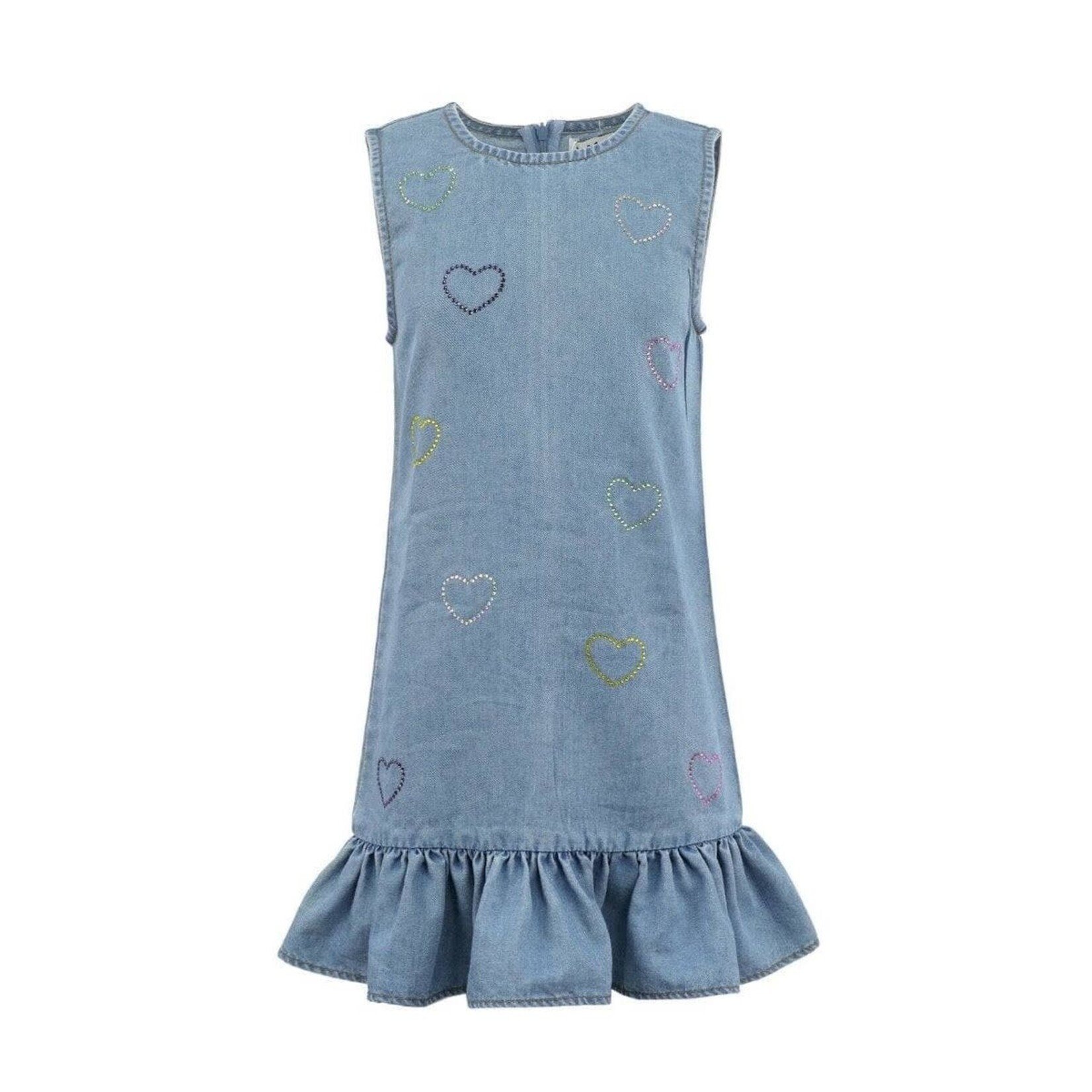 Lola & The Boys Lola & The Boys Crystal Rainbow Heart Denim Dress