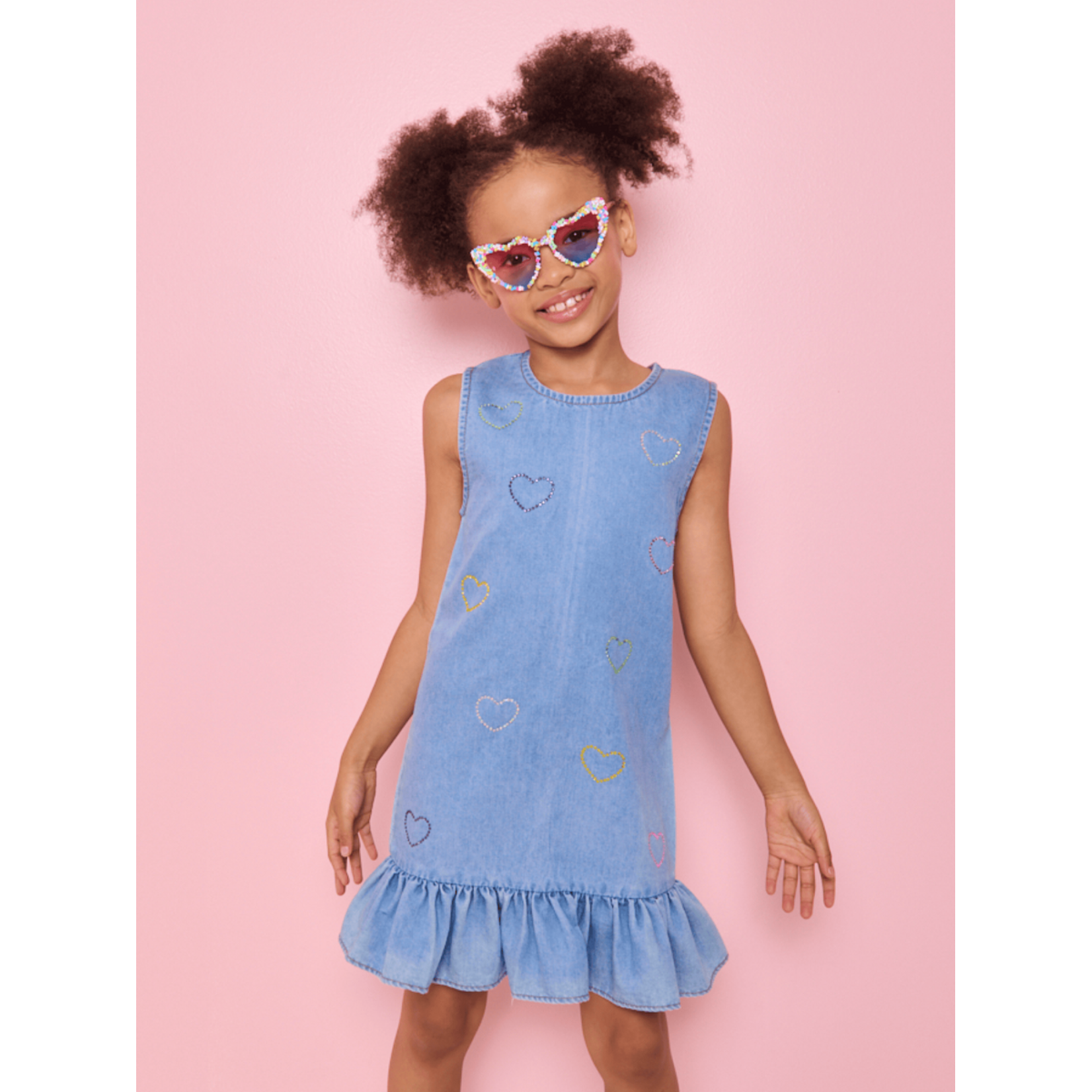 Lola & The Boys Lola & The Boys Crystal Rainbow Heart Denim Dress