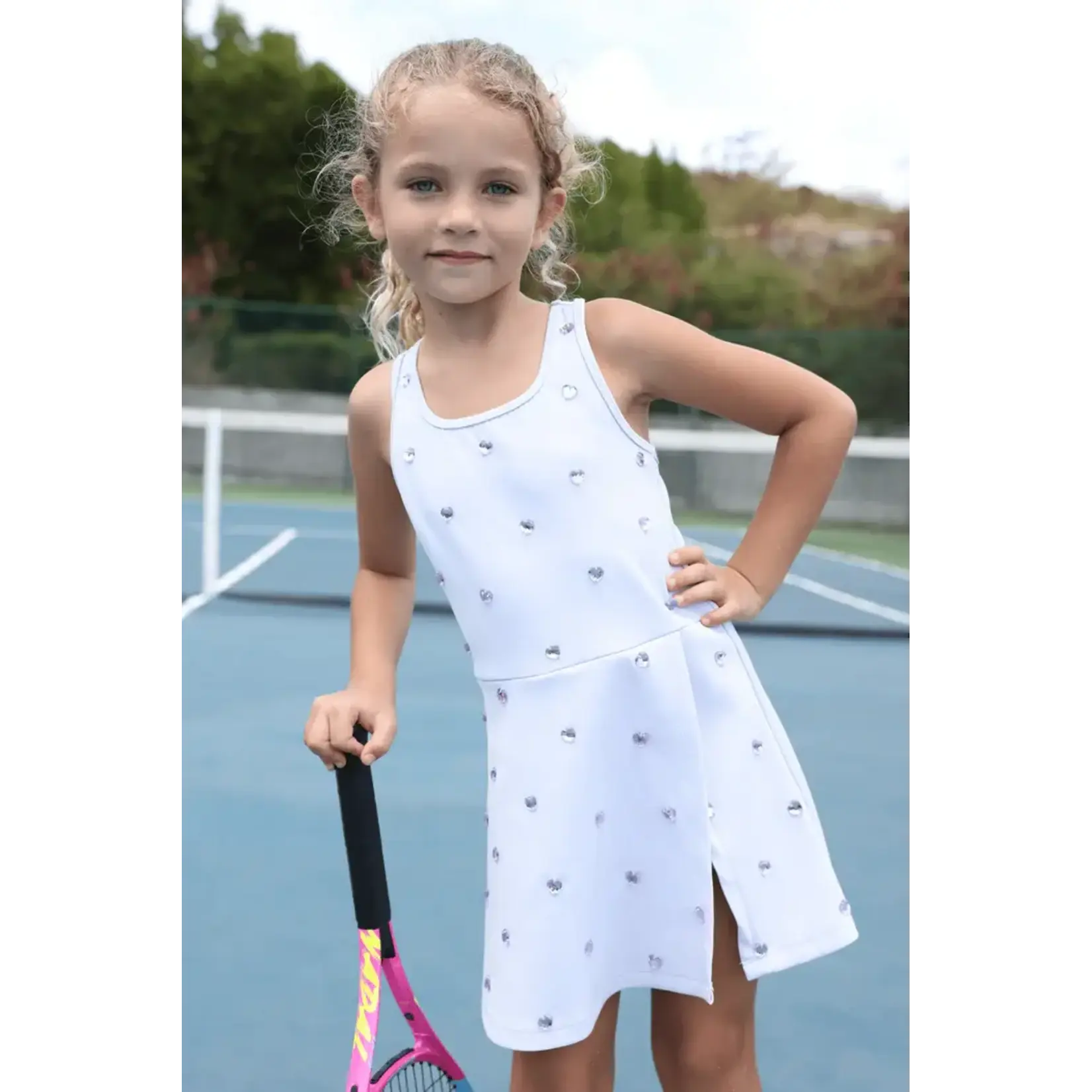 Lola & The Boys Lola & The Boys Lavender Heart Scuba Tennis Dress