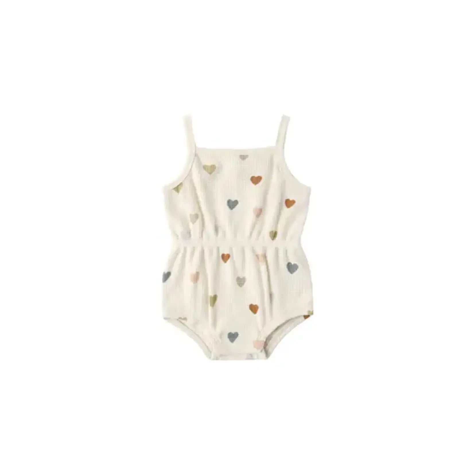 Quincy Mae Quincy Mae Natural Confetti Hearts Waffle Cinch Romper