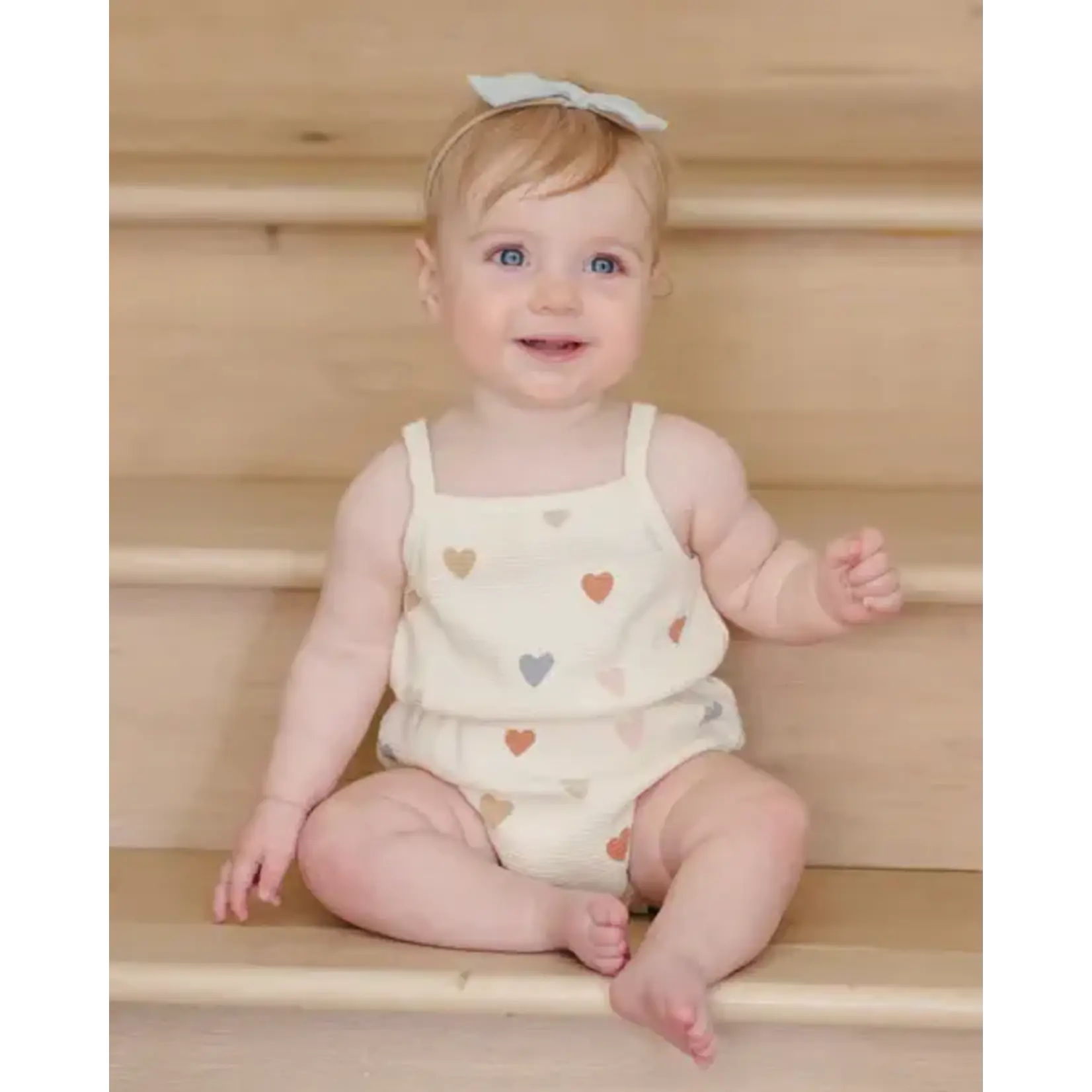 Quincy Mae Quincy Mae Natural Confetti Hearts Waffle Cinch Romper