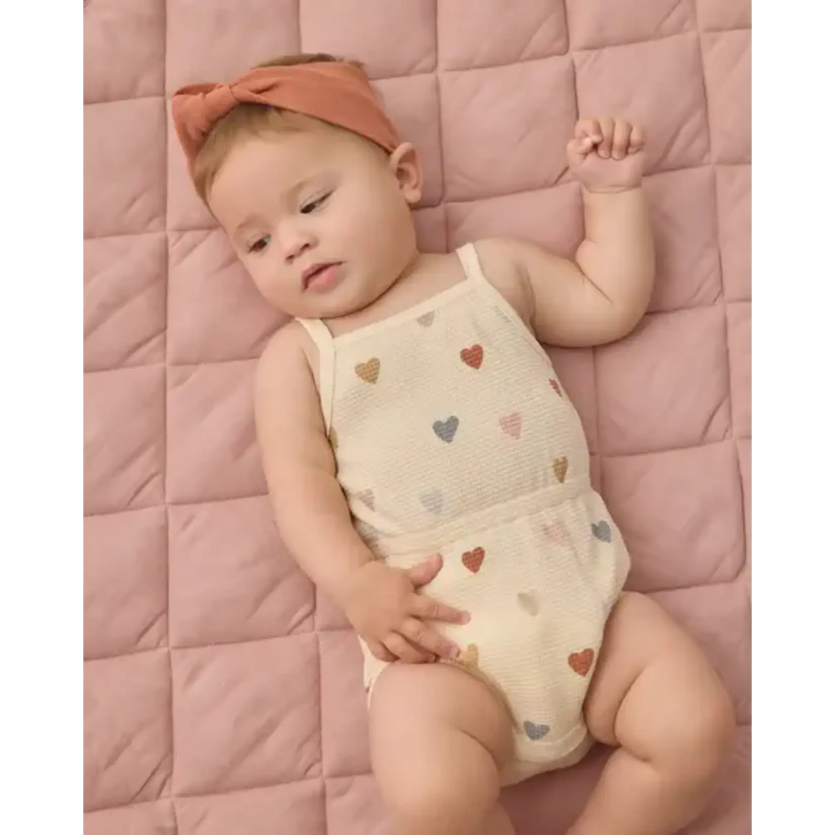 Quincy Mae Quincy Mae Natural Confetti Hearts Waffle Cinch Romper